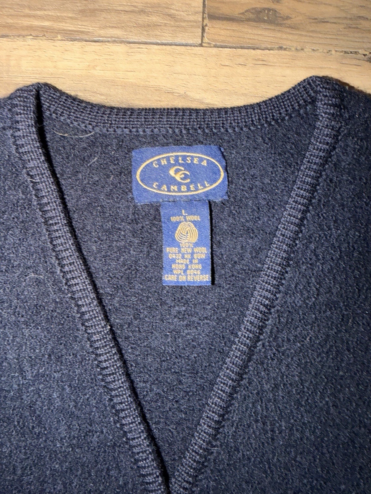 Vintage Chelsea Campbell Blue 100% Pure New Wool Vest Embroidered Size Large