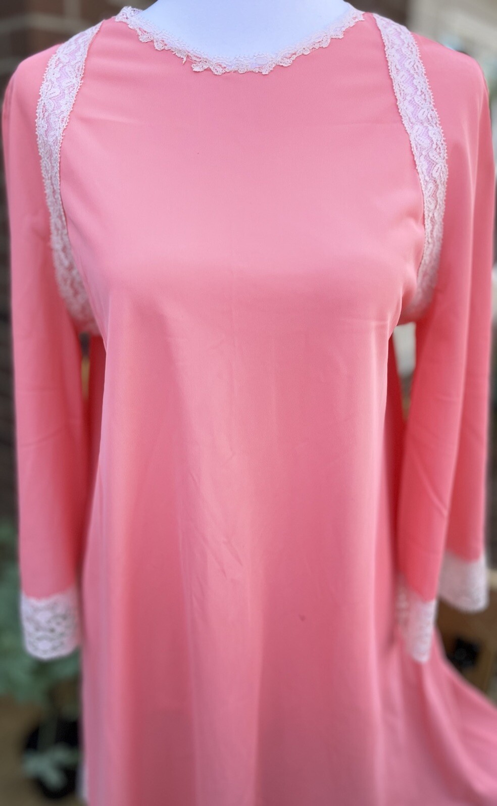 Vtg Nightgown Artemis Angel Wing Flutter Sleeve Nylon Lace Candy Pink Coral 36 S