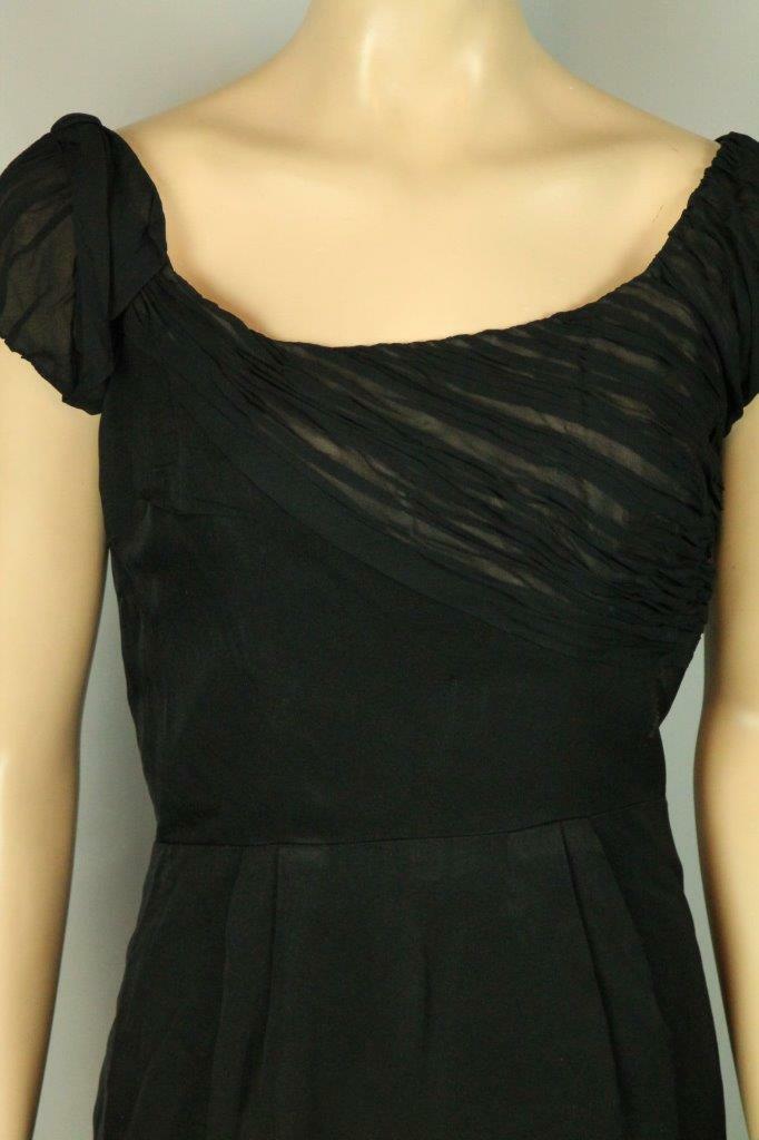 Vtg 50s RAPPI Ruched Chiffon Organza Rockabilly Cocktail Party Sheath Dress S