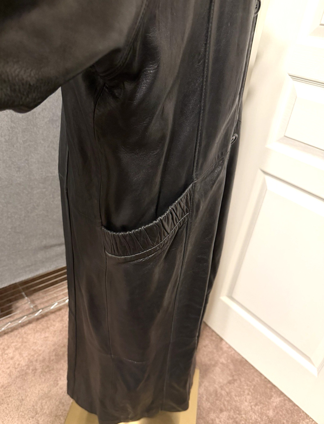 PELLE Black Leather Lined Trench Coat Size Medium Vintage 1980s