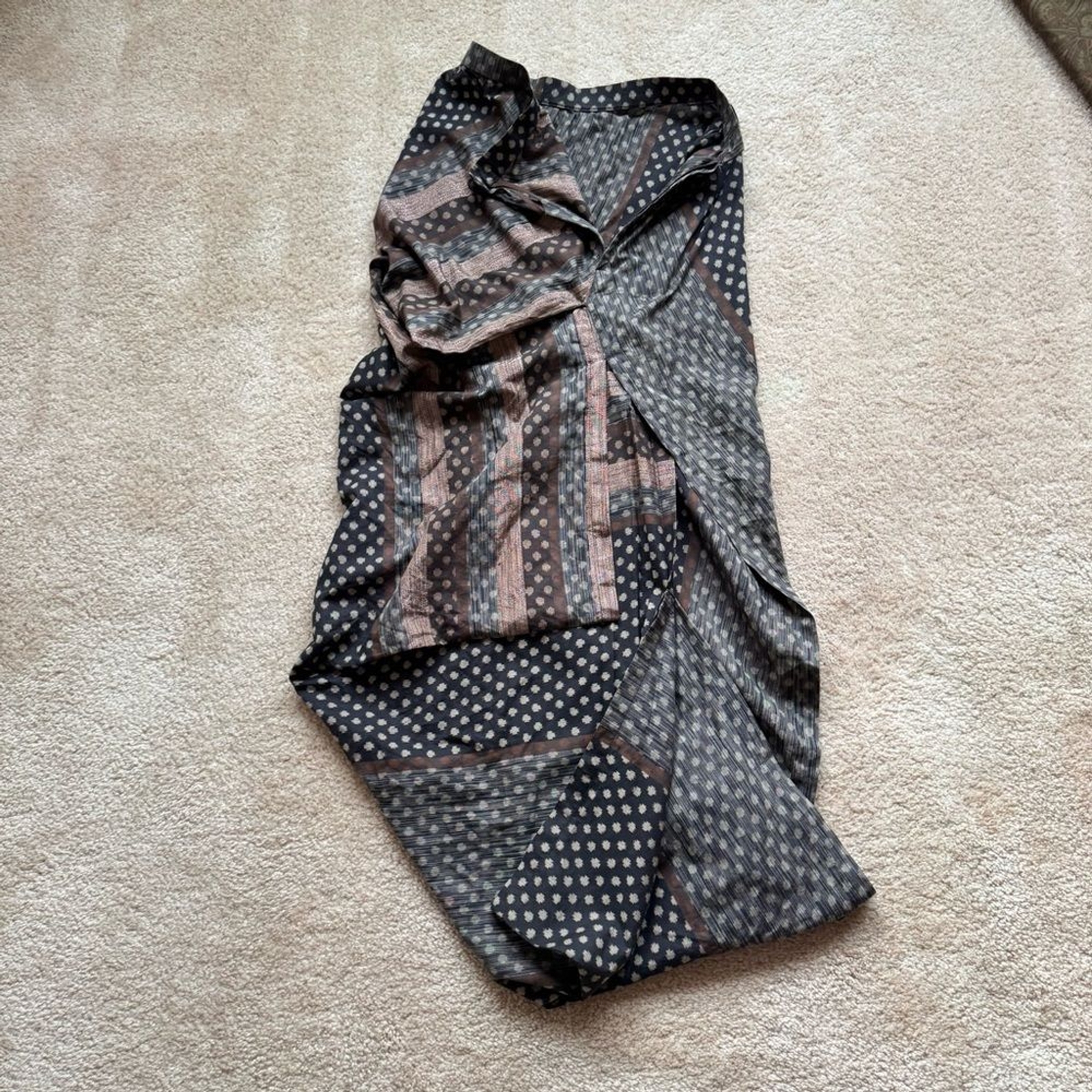 Issey Miyake Rare Runway Brown Black Asymmetric Skirt Silk Cotton Metallic