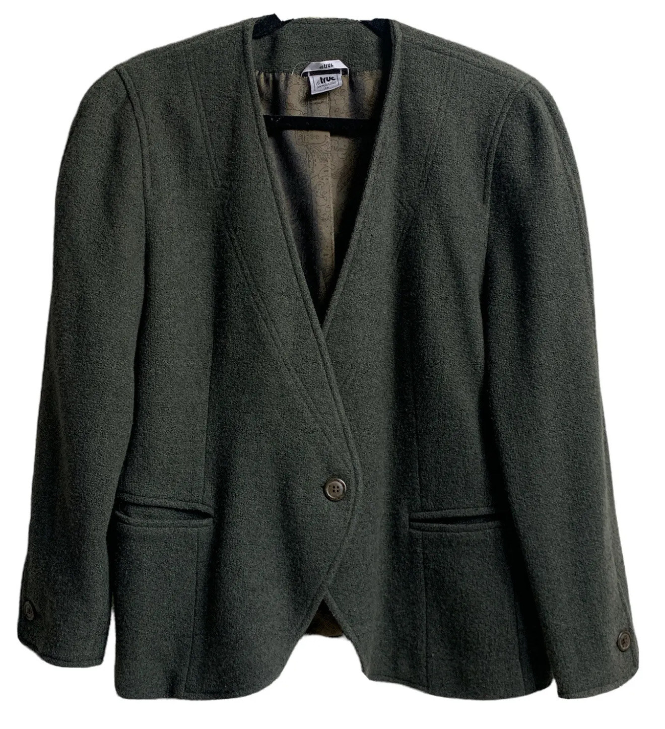 Vintage Wool Jacket Women Size 38 Large Gray Blazer Office Career Wear Suit
