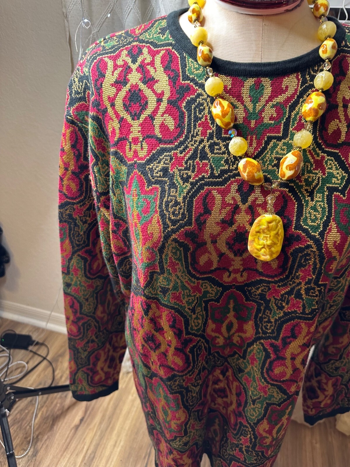 VTG 80s 90s Tapestry-Jumper Sweater Shoulder pads Retro cotton blend Grannycore