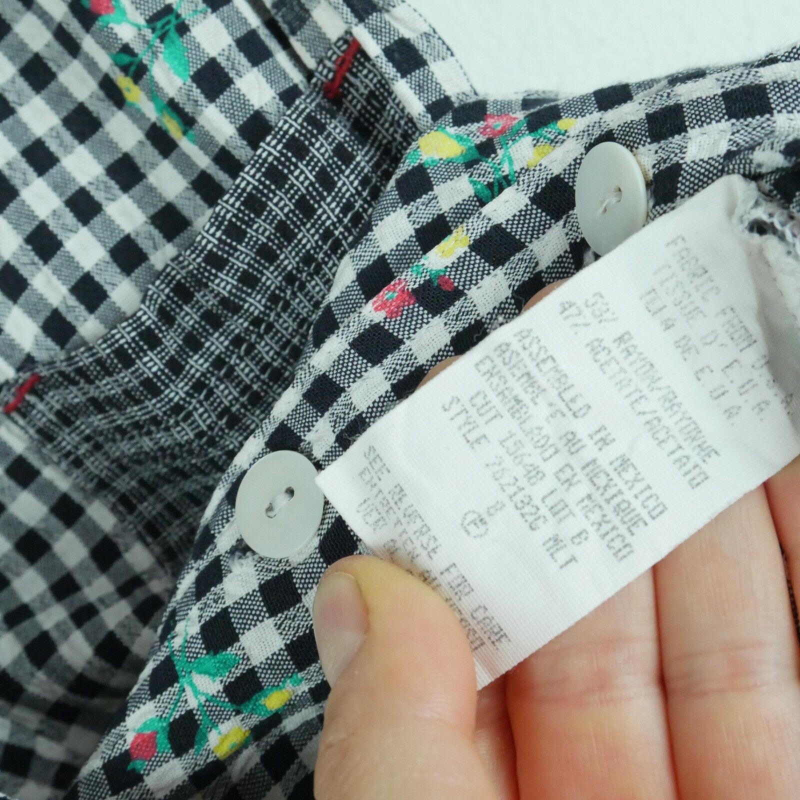 Vintage P 8 Top 90s Gingham Mixed Media Floral Cottagecore Preppy Boho Retro