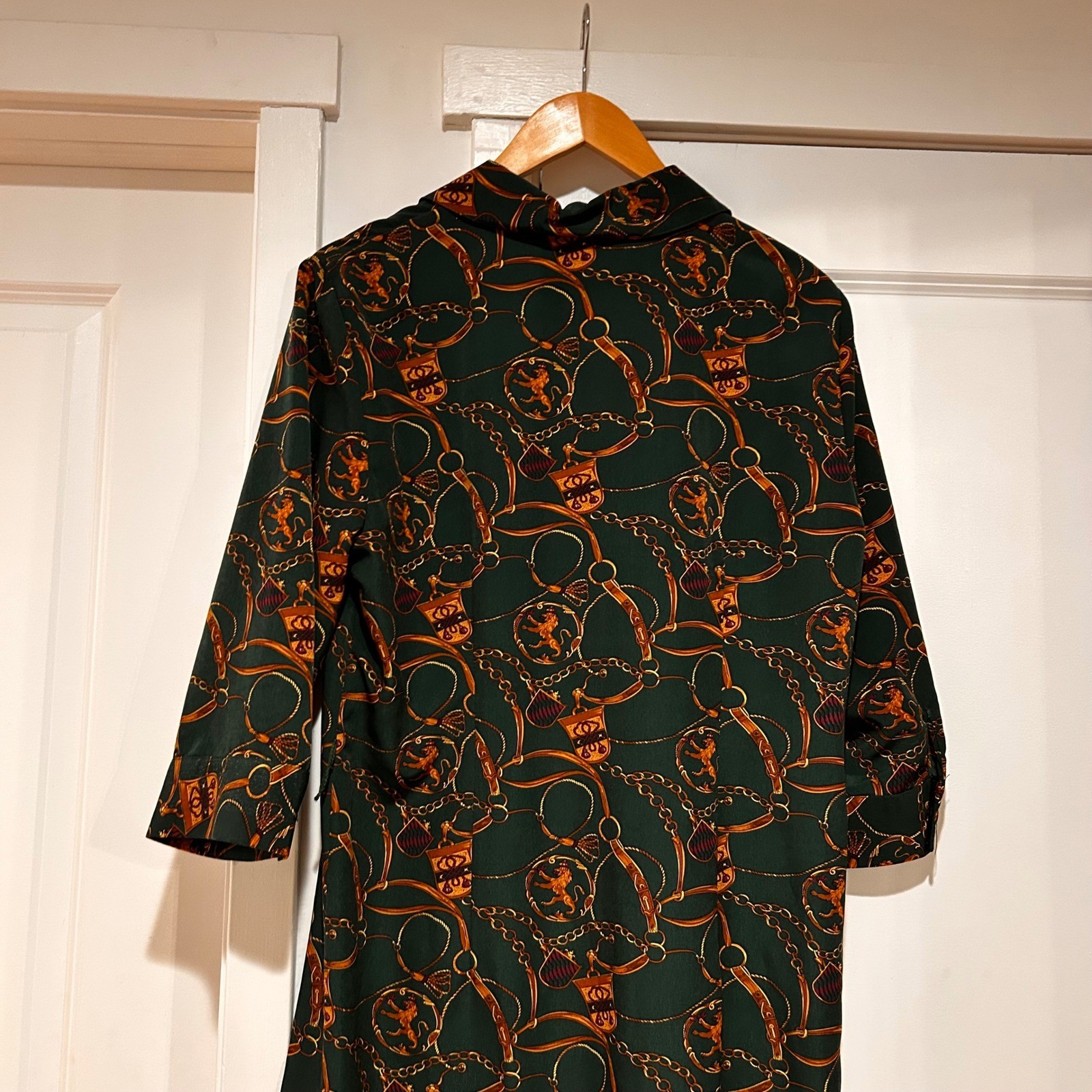Vintage Darian Green Equestrian Print Shirt Dress Women’s 12 Old Money Heritage