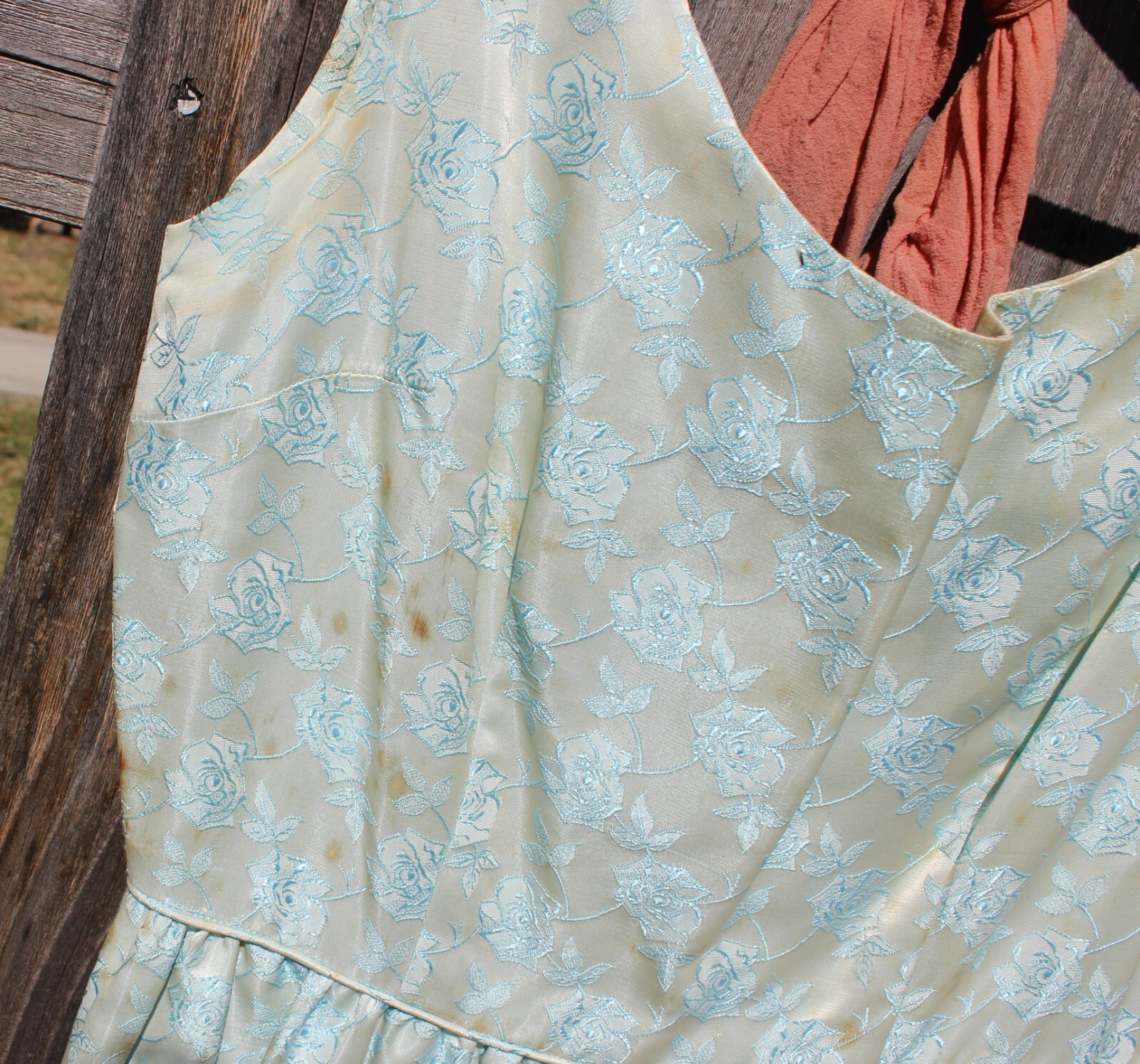Vintage 1960 s Lacy Blue Gown, Cream Sweater, Nylons and Slip Small
