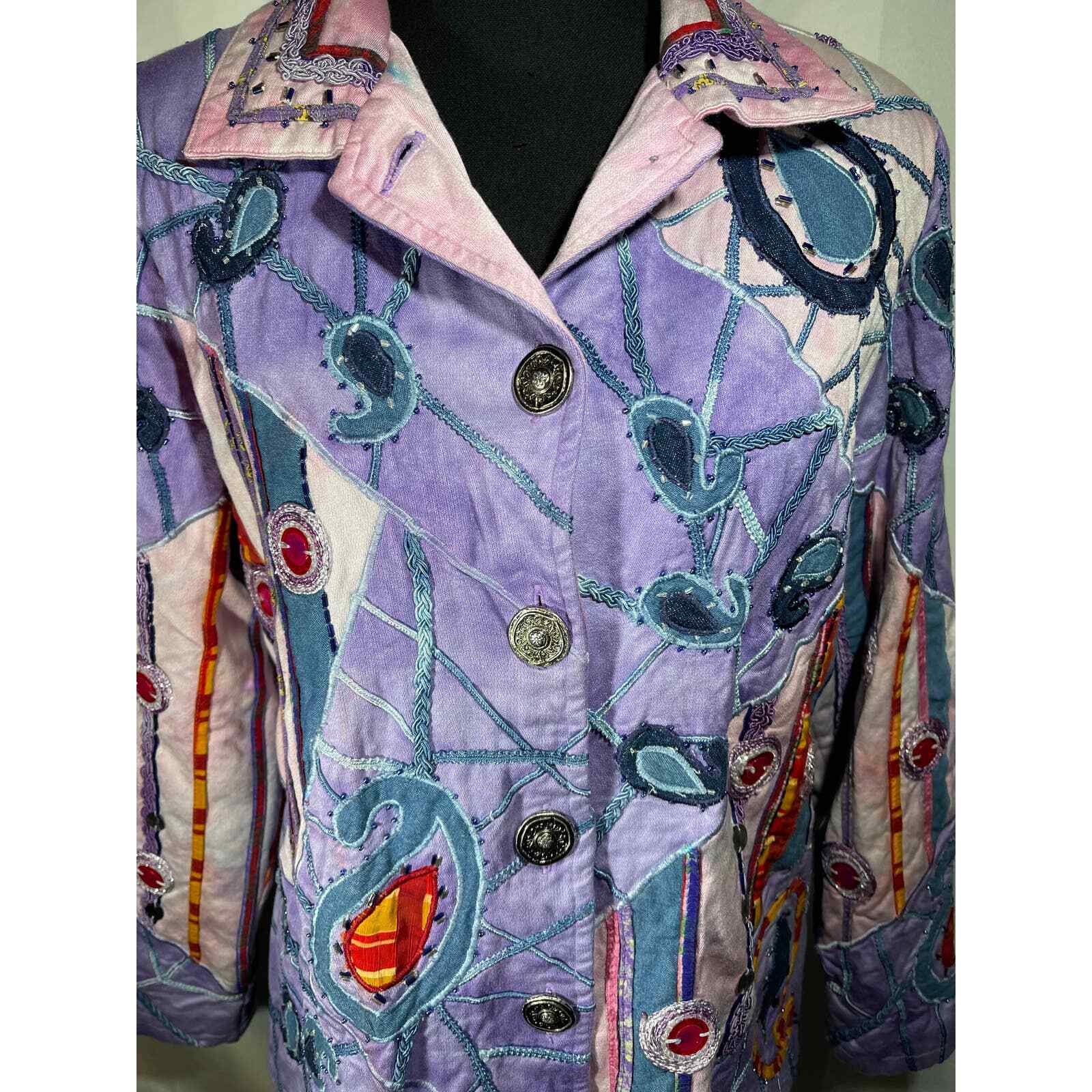 Vintage Indigo Moon Funky Retro Jacket Womens Medium Embroidered Embellishments
