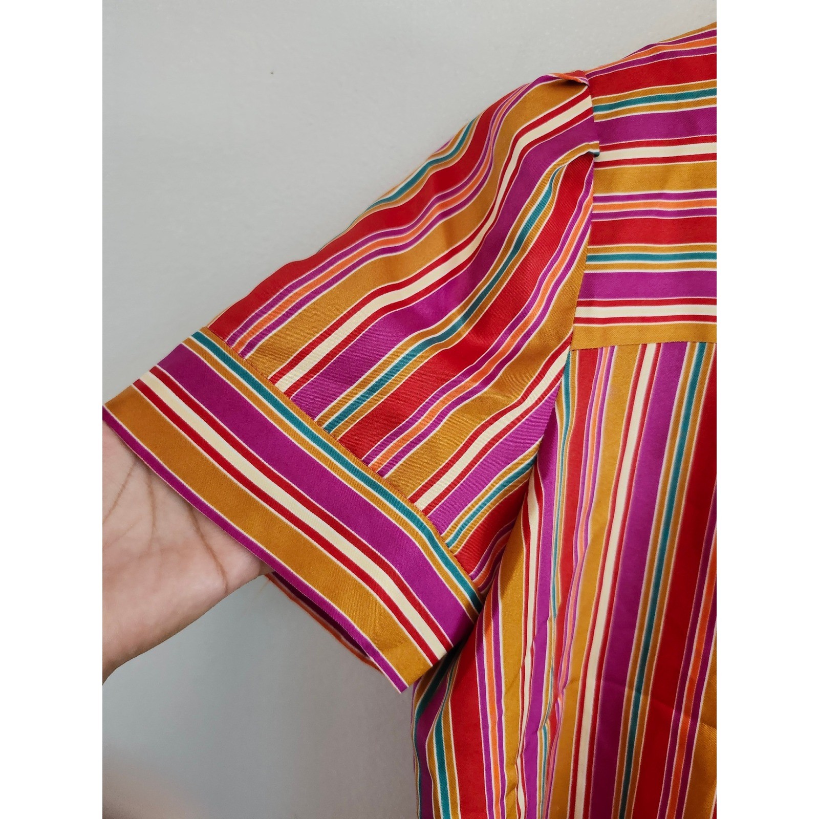 Vintage Yves Jennet Multicolor Stripe Blouse S/M Retro Colorful Statement Top