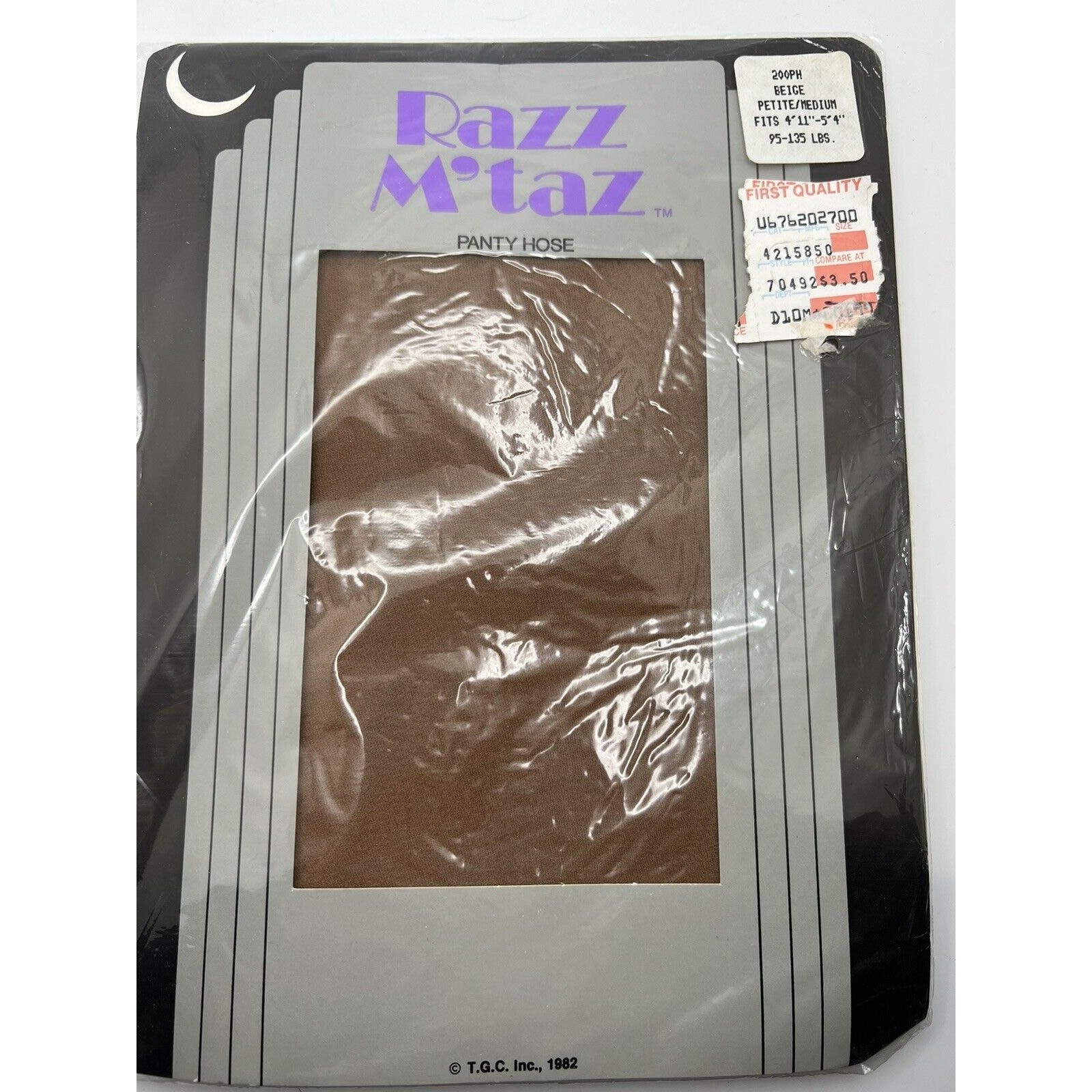 Vintage Nylons Razz M’taz Beige Petite Medium 95-135 Lbs, 4’11”-5’-3”