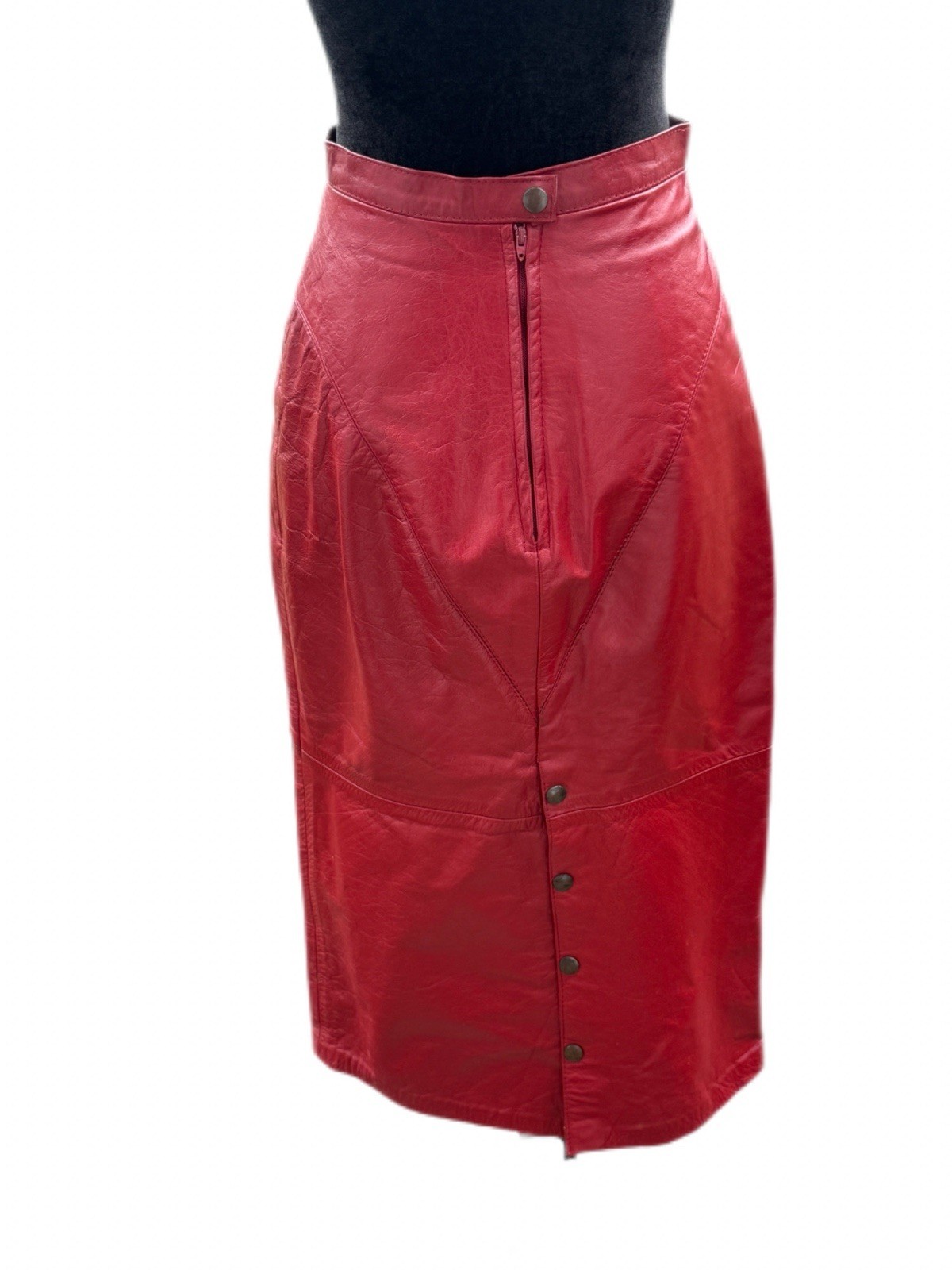 Vintage 1980s G-III Leather Fashions Red Leather Midi Skirt USA Made