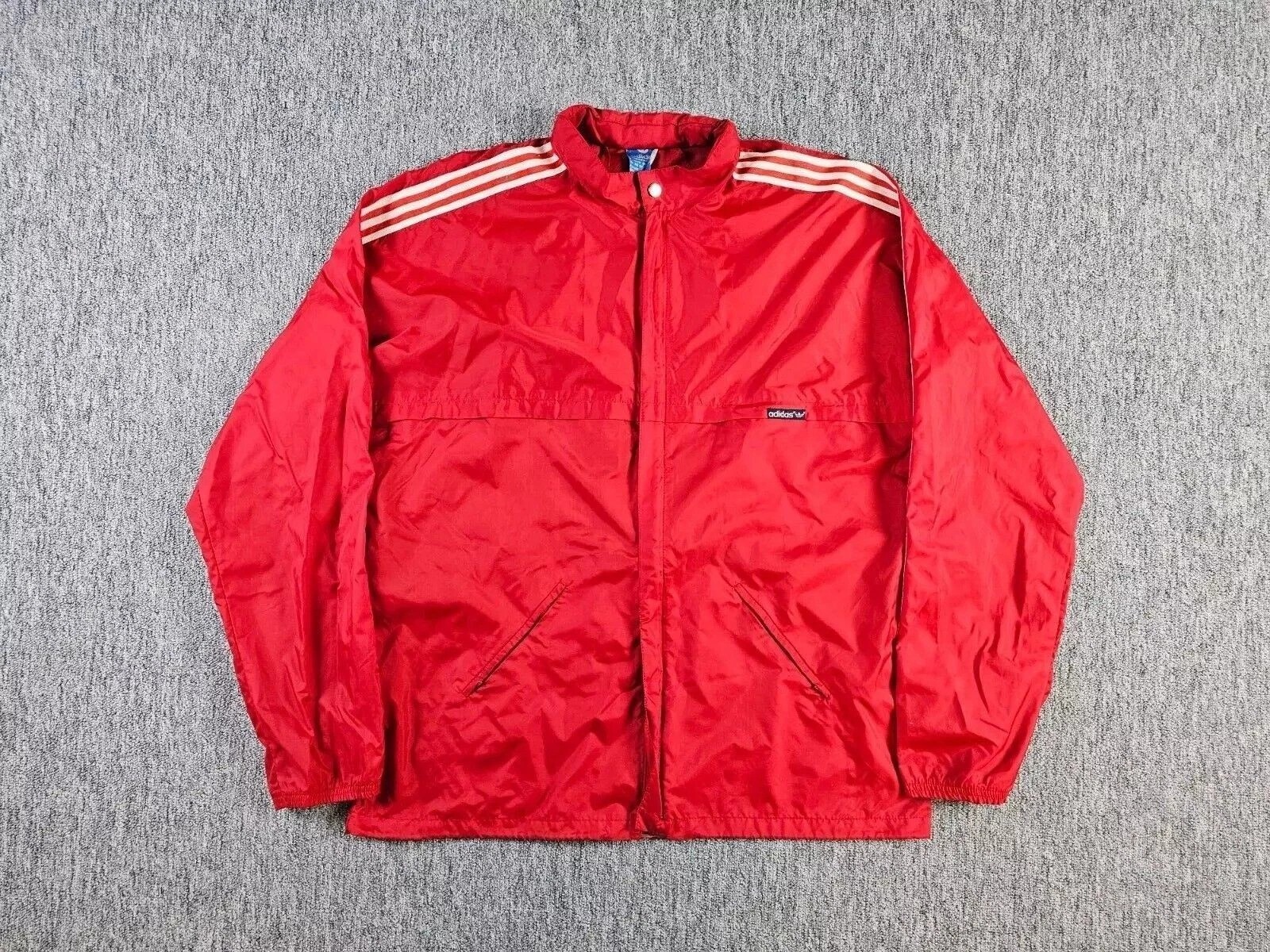 Vintage 80s Adidas Windbreaker Jacket Men’s L Red Nylon Trefoil Logo Retro Zip