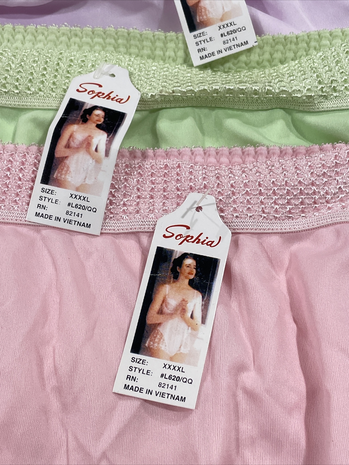 3-Vtg Sophia Nylon Panties Elastic Waist & Thigh Pink Purple Green XXXXL NWT