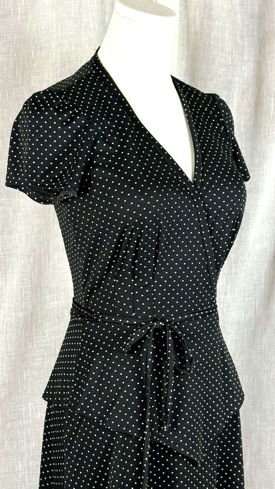 Vintage 70’s Polka Dot Peplum Dress Parisian Chic French Girl Dark Academia Sz S