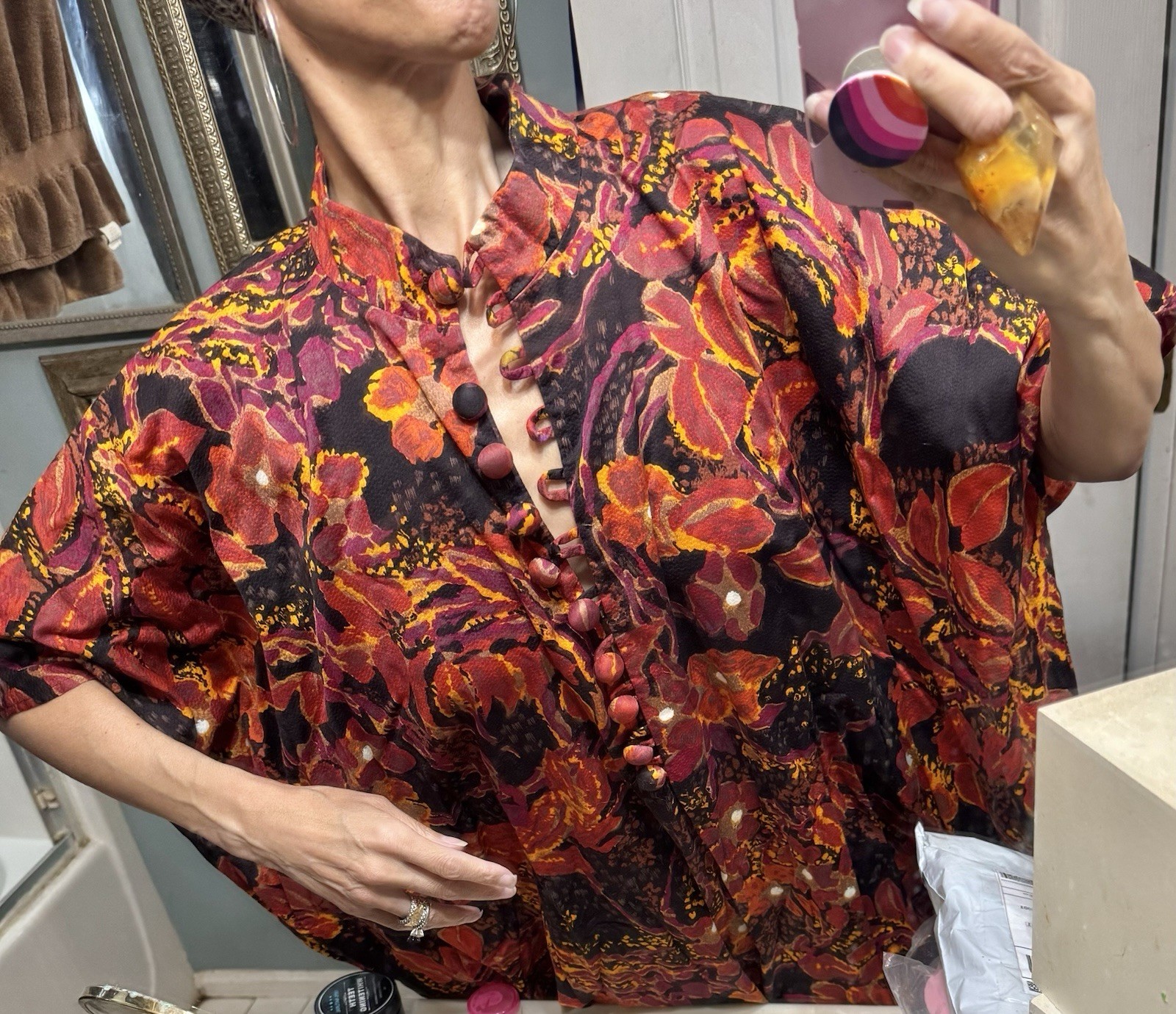 Vtg Caftan Alice California Perma Press Maxi Dress Covered Buttons Rare Goddess