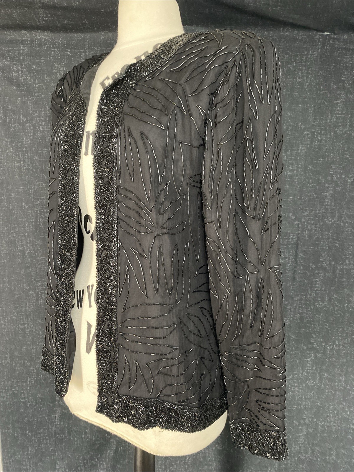 VTG 80s 90s BRILLIANTE BY J.A. SEQUIN & SILK BLACK JACKET TOP SIZE LARGE