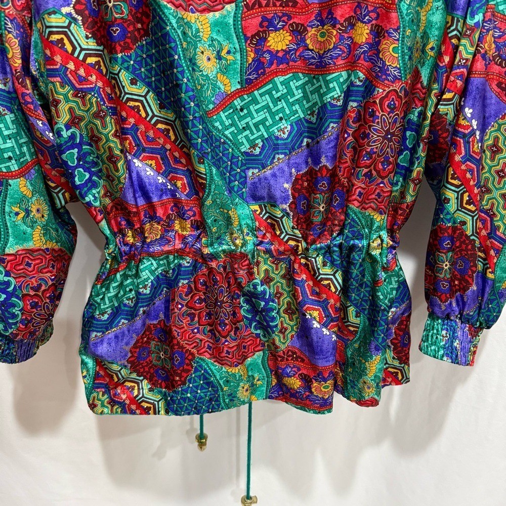 Lavon Petites PM Vintage Windbreaker Jacket Festival Retro Patchwork Print Event
