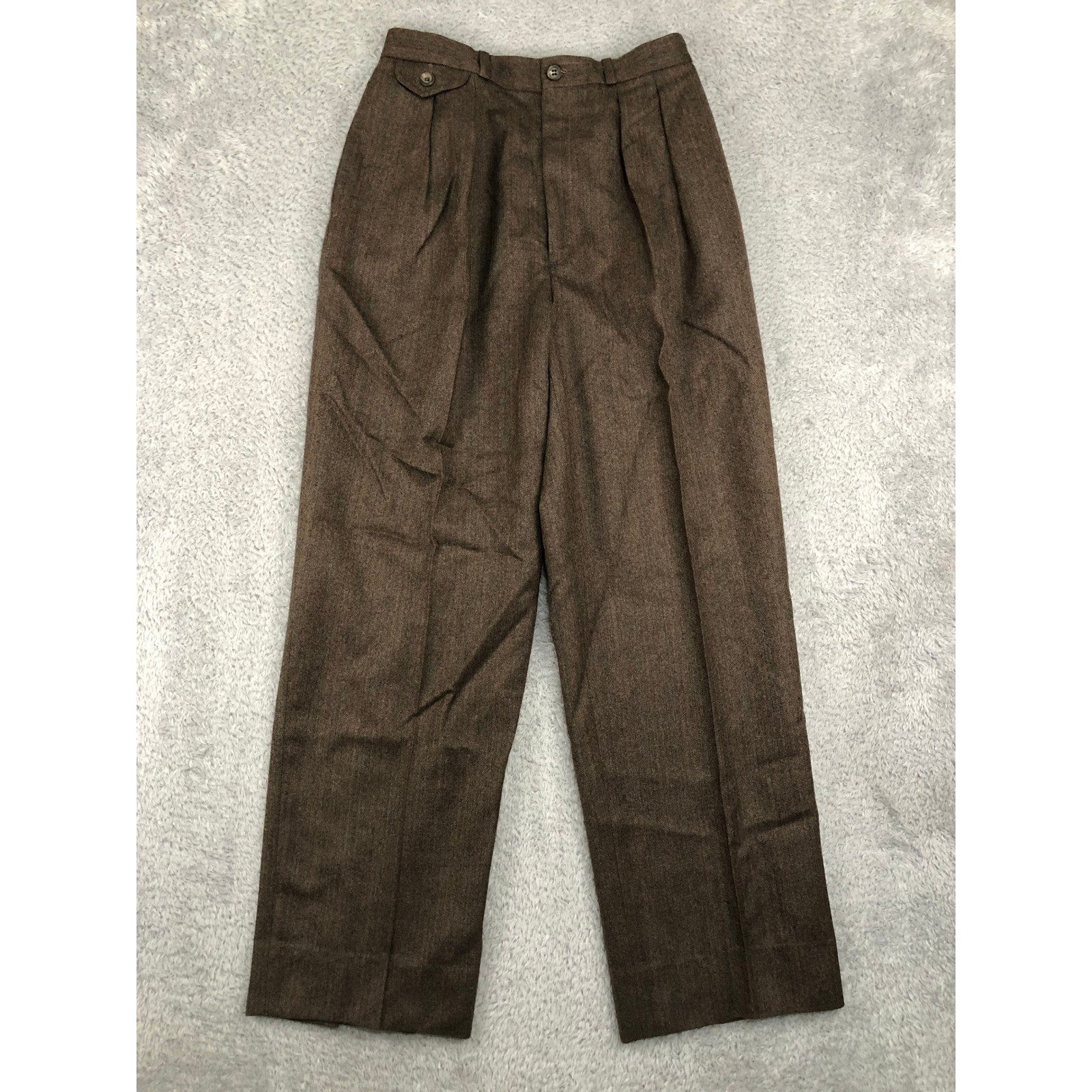 VTG Ralph Lauren Pants Women 6 (25×27.5) Brown Pleated Herringbone High Rise