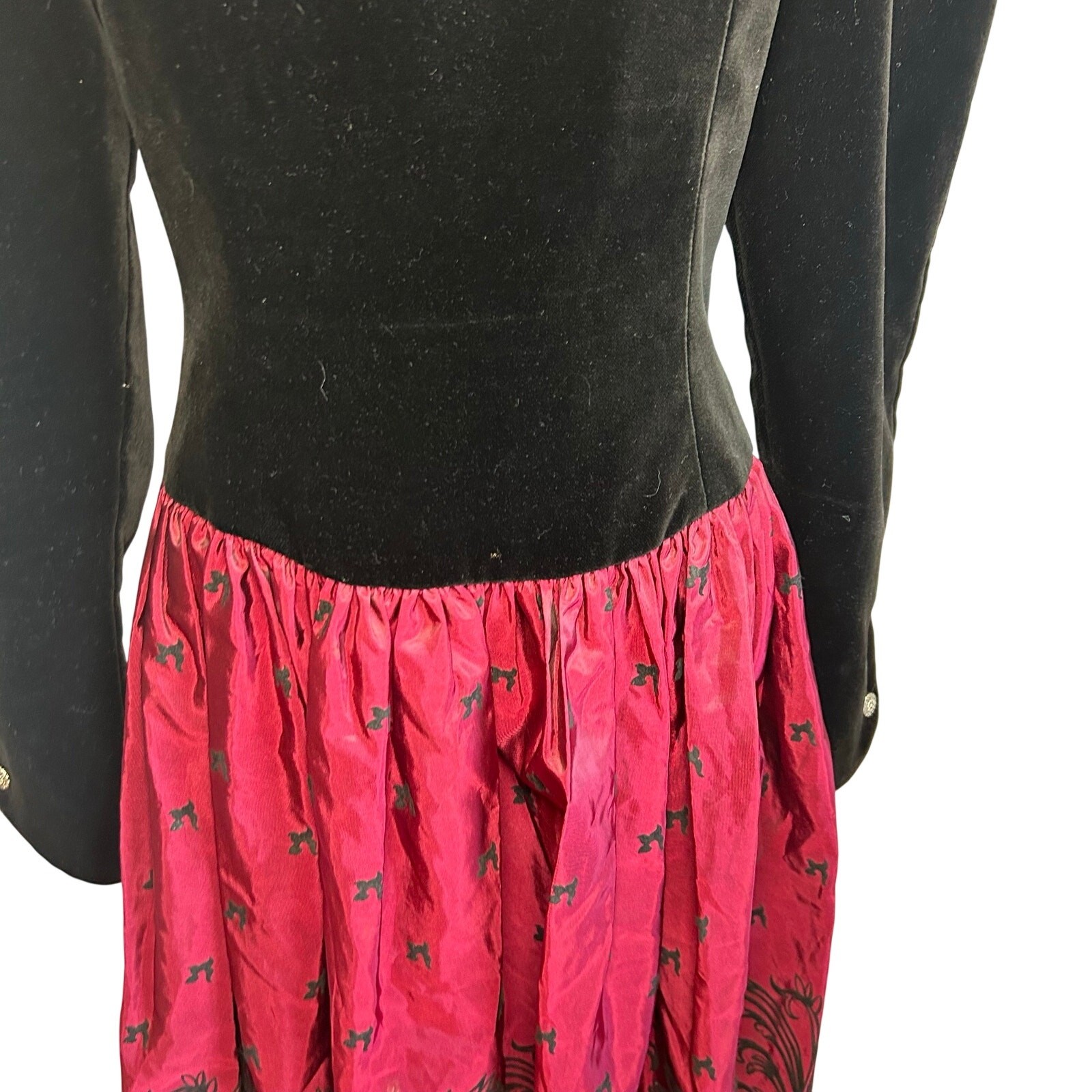 VTG 90s Laura Ashley Black Red Velvet 12 Midi Dress Long Sleeve Whimsigoth