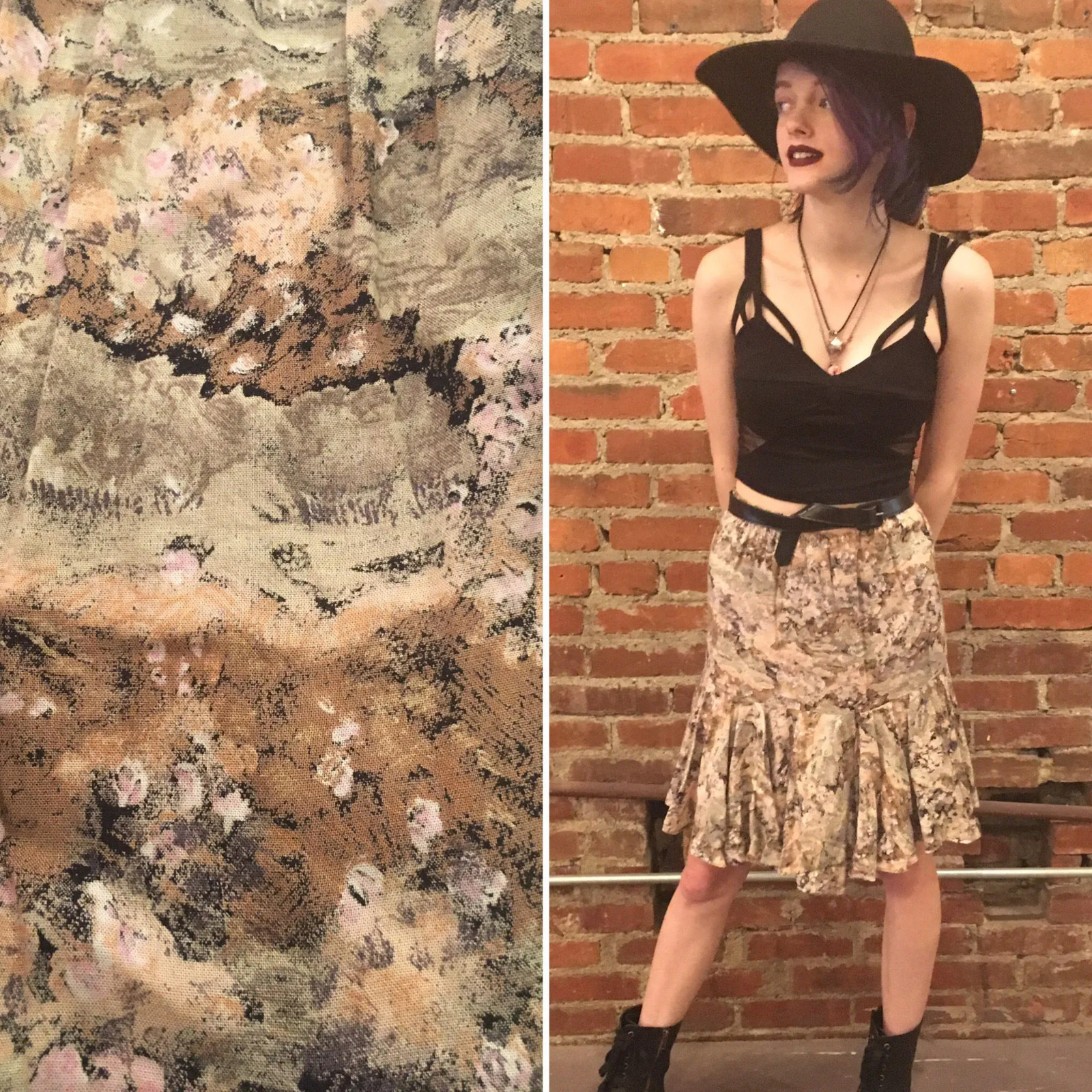 Vintage 1990s Small „Tarazzia” Rayon Peplum Skirt in Earth Tones