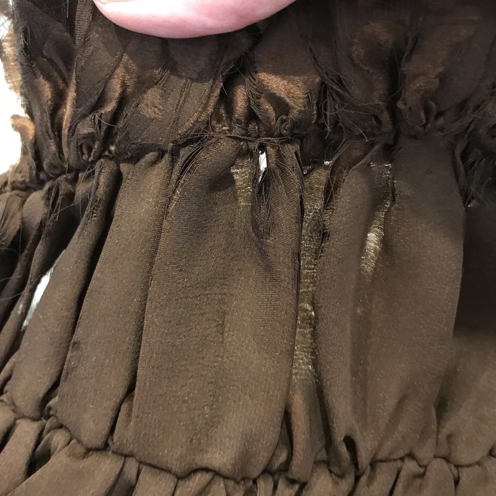 Vintage 30’s Women’s Brown Satin Dress Long Sleeve Matching Cape Macrame Conmar
