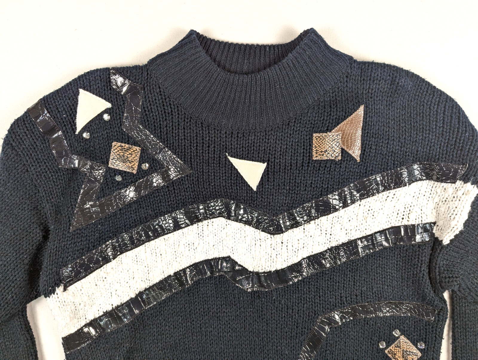 Vintage Jamie Scott 1980s Geometric Abstract Sweater Black Metallic Knit Sz L