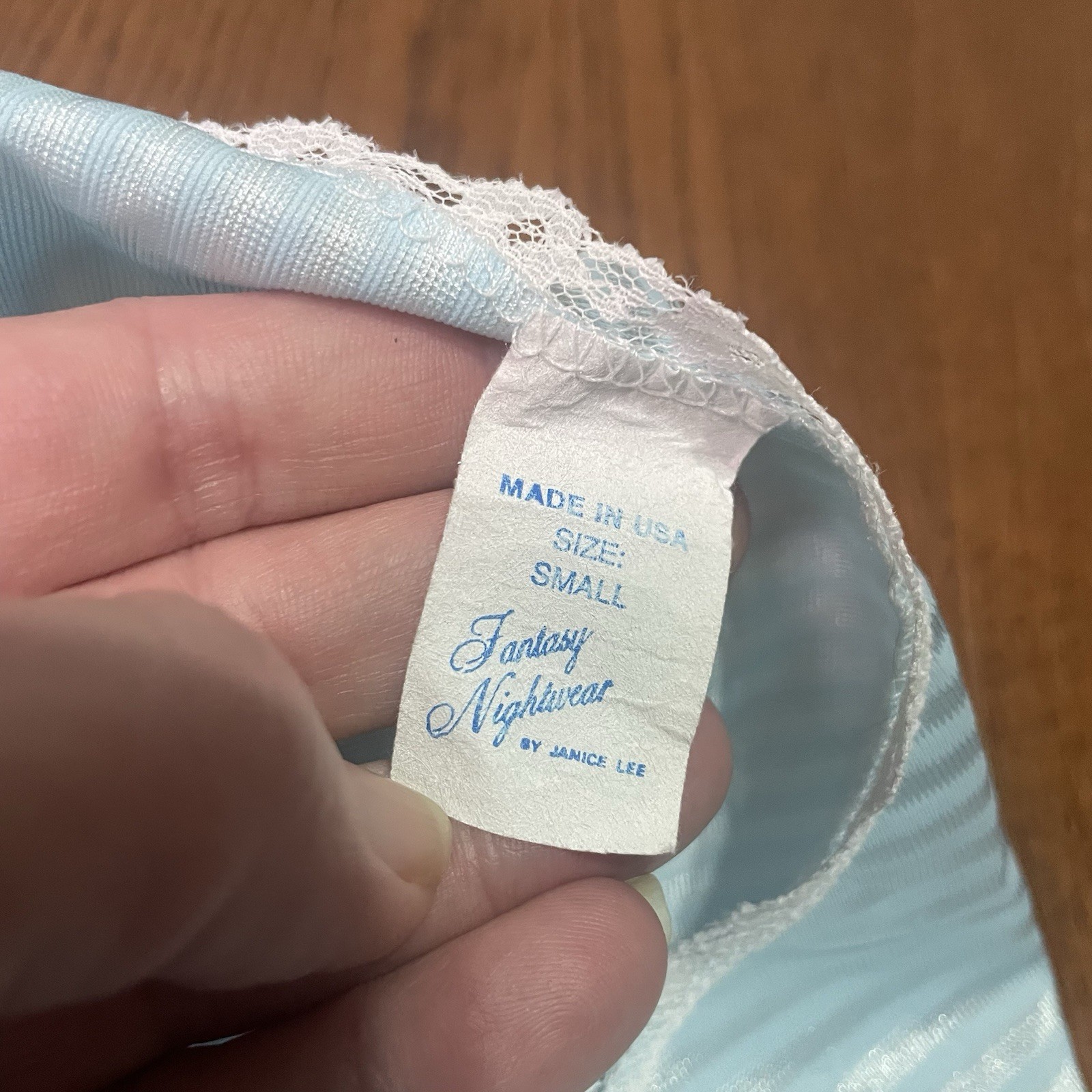 Vintage Fantasy Satin 2pc Lace Trim Sleepwear Size Small Made In USA Blue