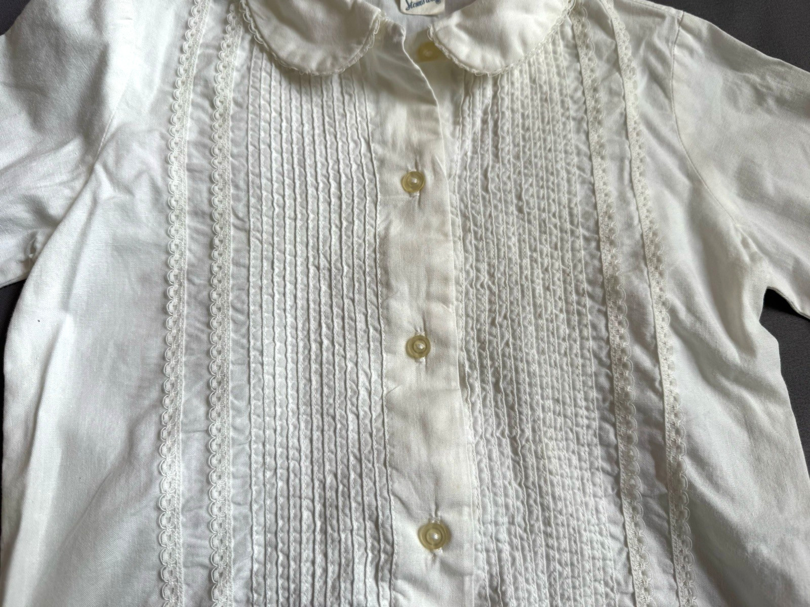 Vintage Stoneswear Girls Blouse 1960s sz 5 Lace Trim Pleats Detail Top Shirt