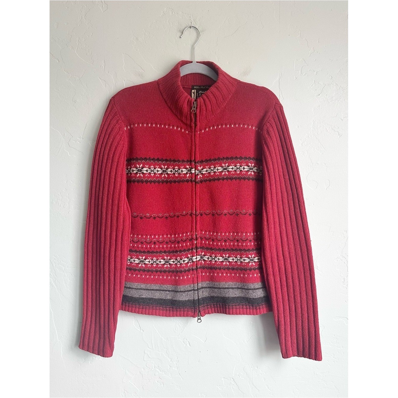 90’s VTG Eddie Bauer Legend Willow Peak Sweater Red Fair Isle Lambswool Cardigan