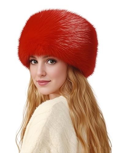 Lina & Lily Women’s Winter Cossack Hat Russian Style Long Pile Faux Fur Red