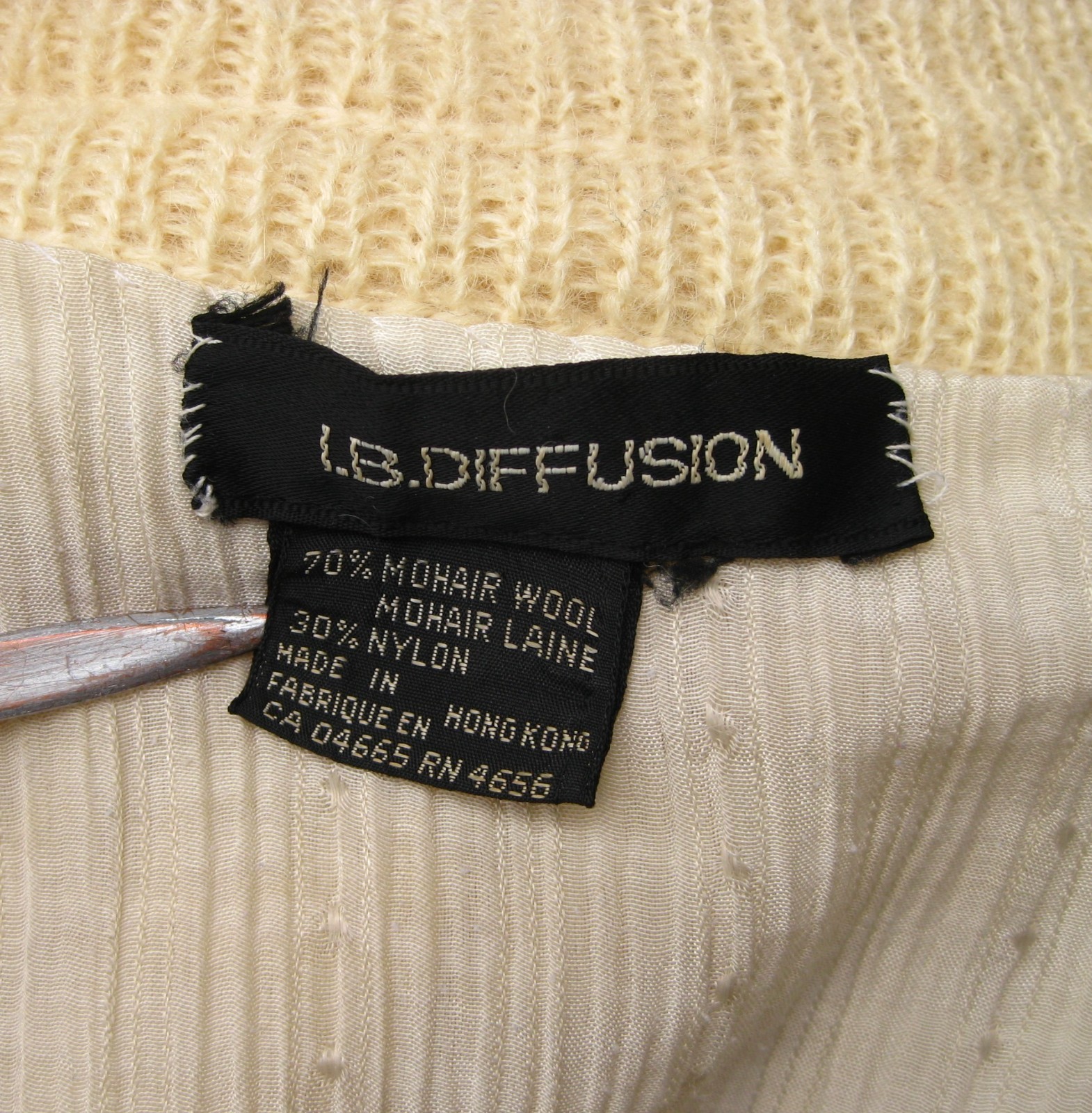 I.B. Diffusion Mohair Wool Long Ivory Cream Sweater Coat Size L Vintage 80s