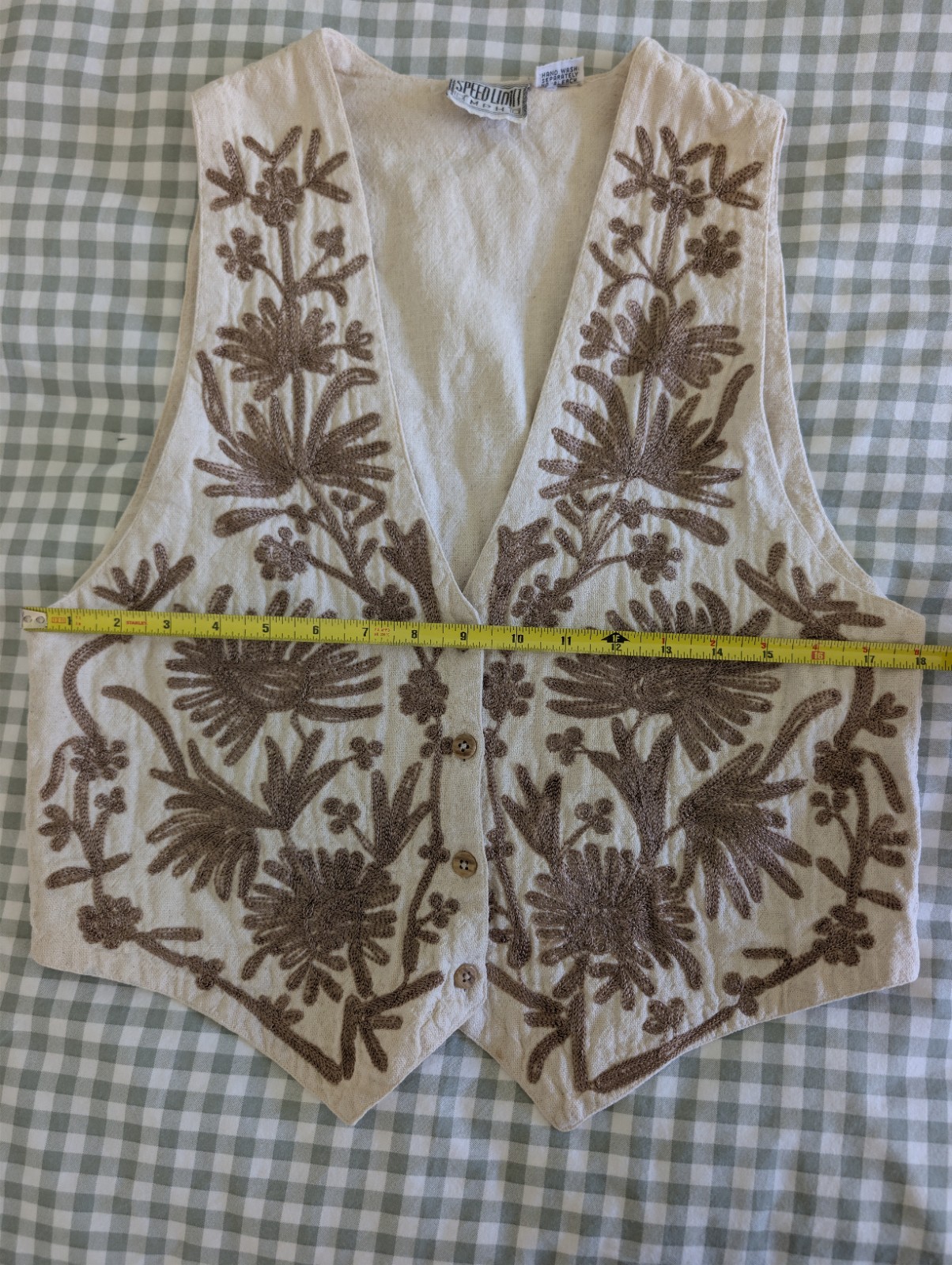 Vintage Speed Limit MPH Embroidered Cropped Vest | Boho Folk Cotton Size M