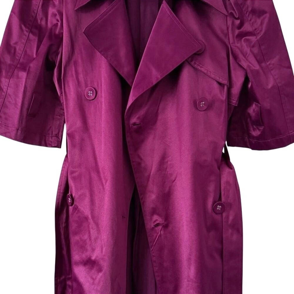 Vintage ELLE Purple/Magenta Satin Barbicore Belted Y2K Trench Size M