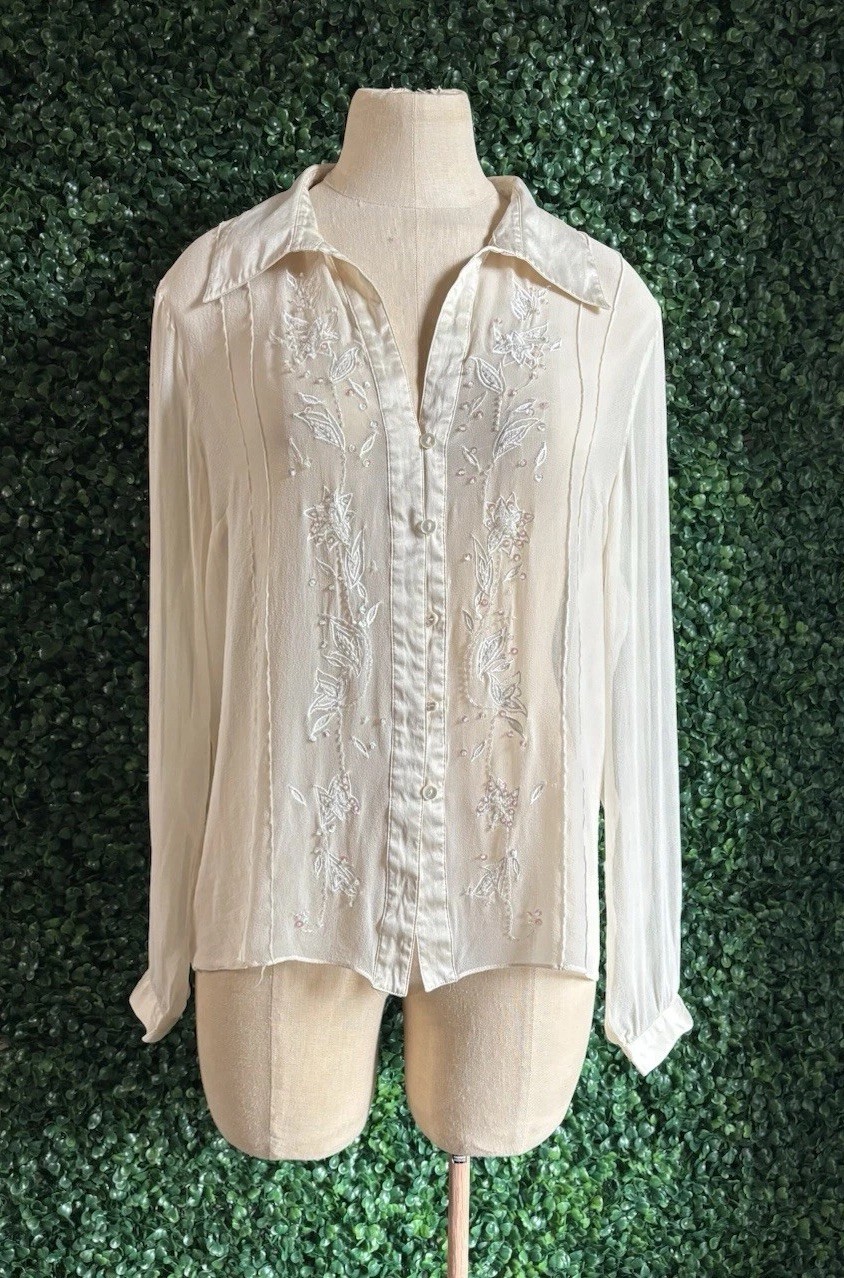 Bob Mackie Vintage Silk Sheer Beaded Sparkle Shirt Sz XL