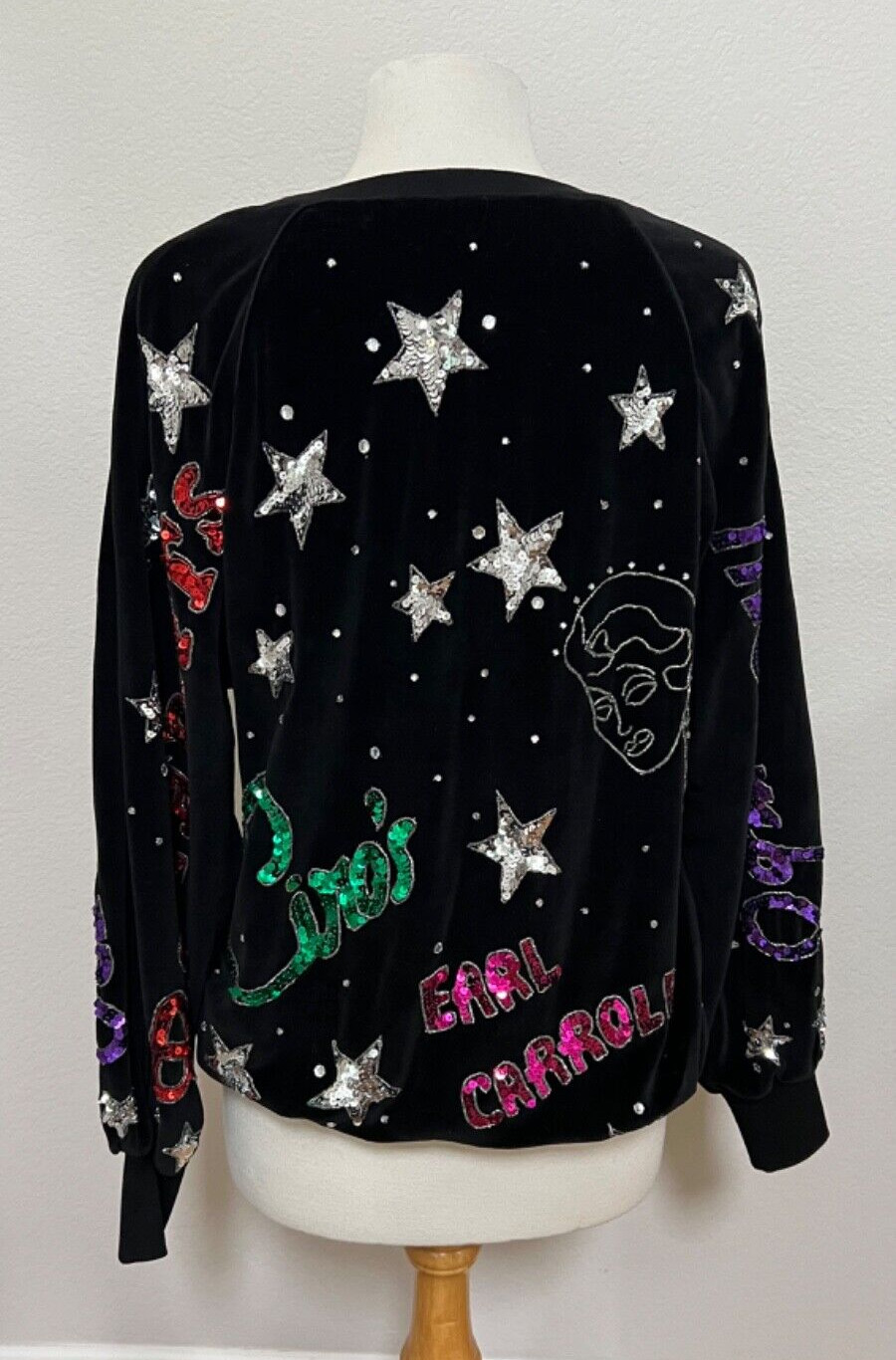 BONNIE BOERER BROWN DERBY COCOANUT GROVE WOMENS BLACK VELVET SEQUINS SWEATER S