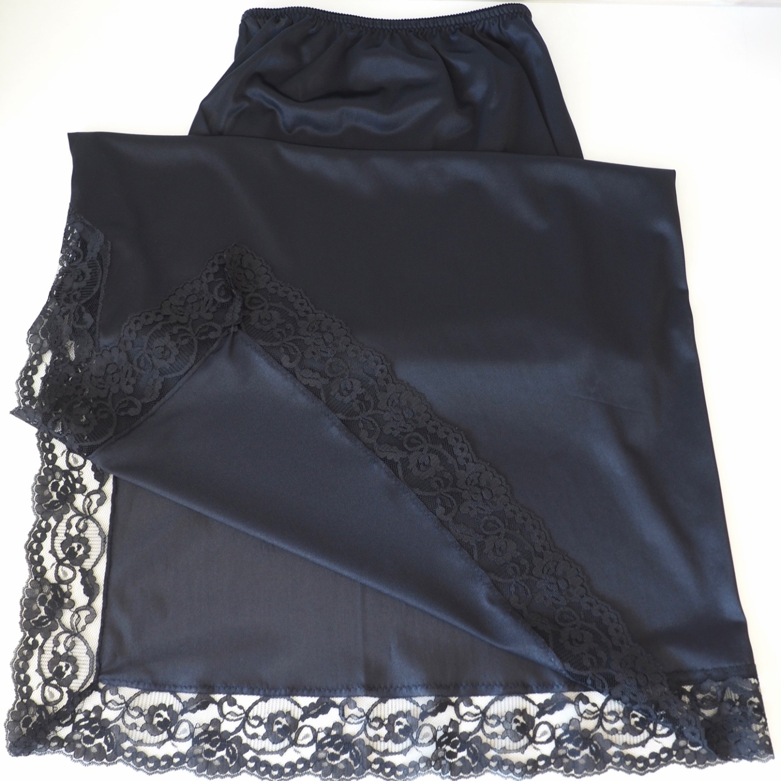 Vintage 70s JC Penney Long Half Slip Antron Nylon Maxi Lace Black Medium ILGWU