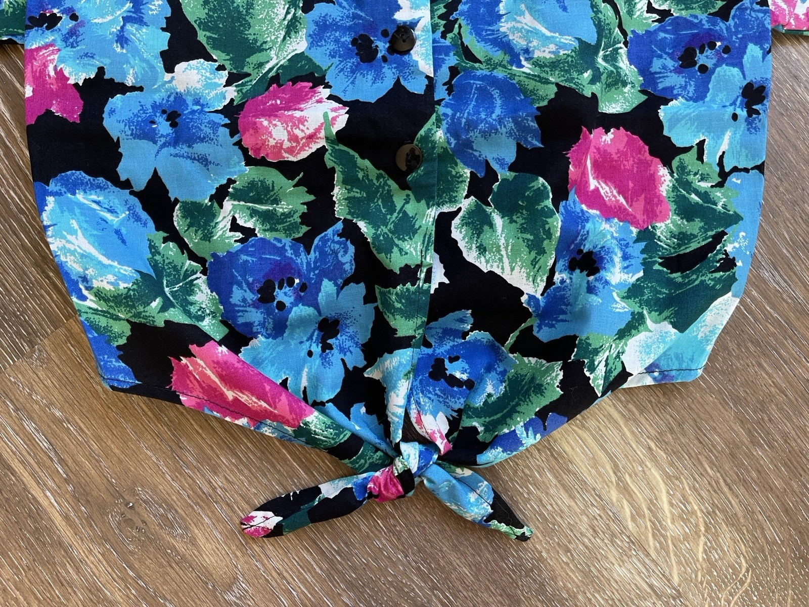 Vintage Byer California Women Top and Shorts Floral Set Black Blue Pink S & M