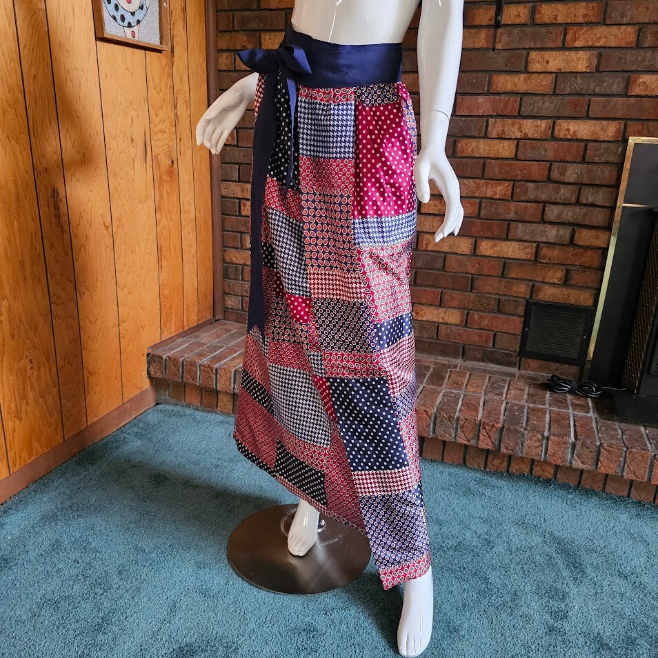 Vintage 70s Mr. Hank Patchwork Maxi Woodstock Hippie Hostess Wrap Boho Skirt M