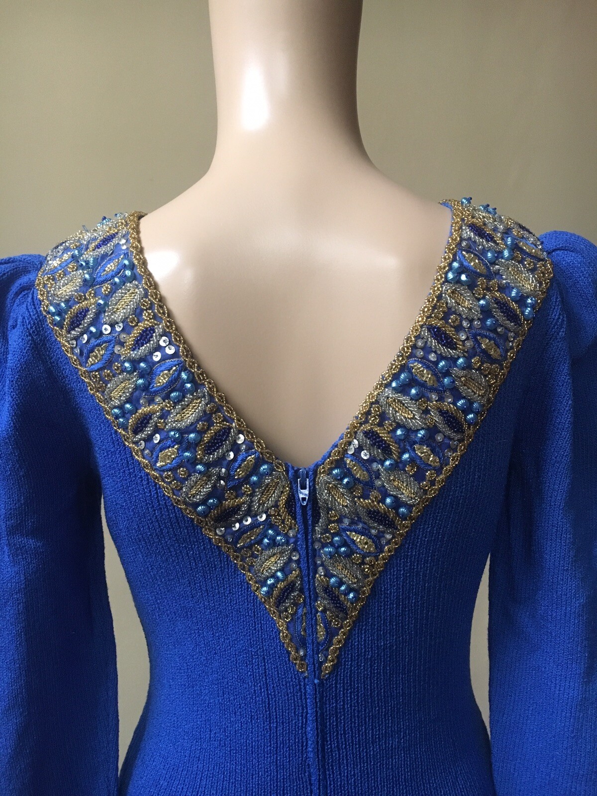 Women’s Vintage Pat Sandler for Wellmore Dress Royal Blue Knit Beaded Size 4