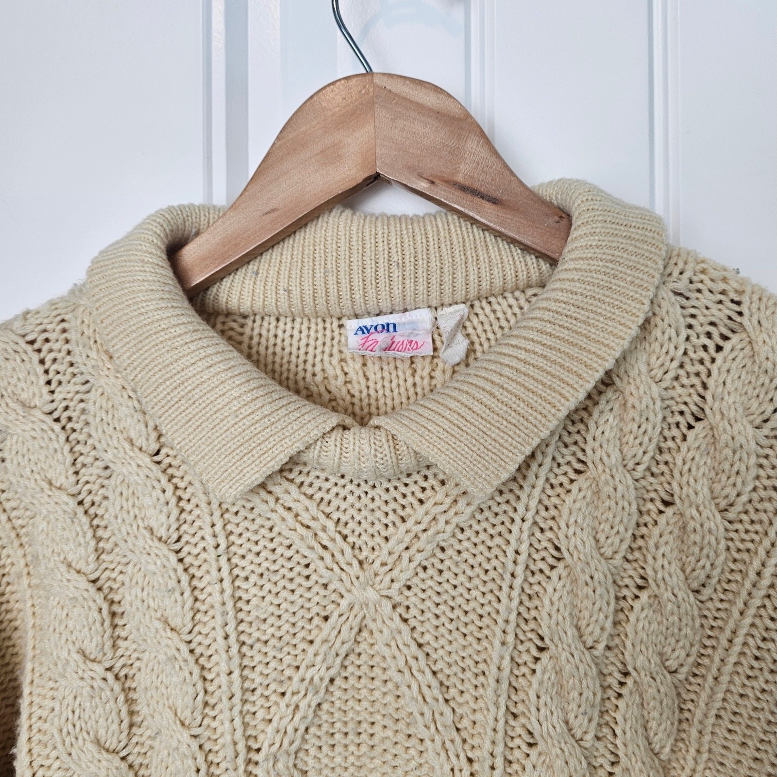 Vintage Cable Knit Sweater Womens XL 90s Tan Cottage Pullover Academia Preppy