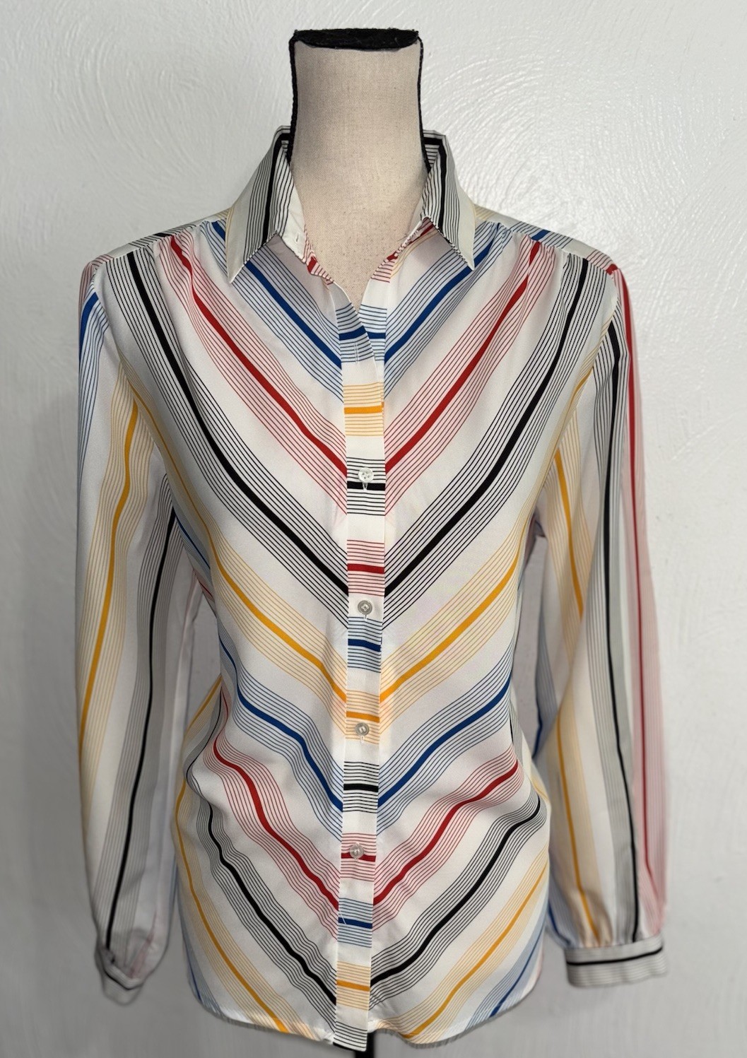 Alice Stuart 1970’s Vintage Top Blouse Multicolored Button-Up Lightweight Sz 16