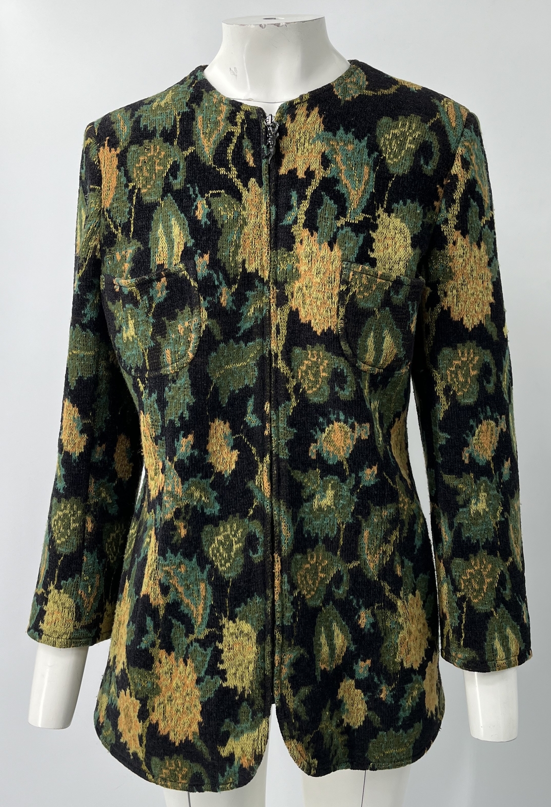 Emanuel Ungaro Parallele Vintage Green/Yellow Printed Full-Zip Jacket sz 14