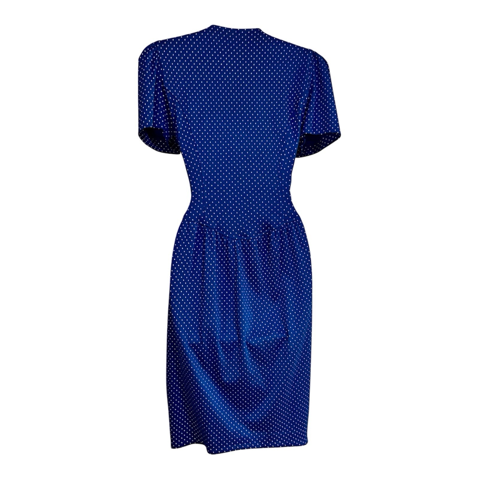 VTG 1990’s Y2K Blue Polka Dot Dress Wiggle Sassy Secretary Pencil Midi Sz 8