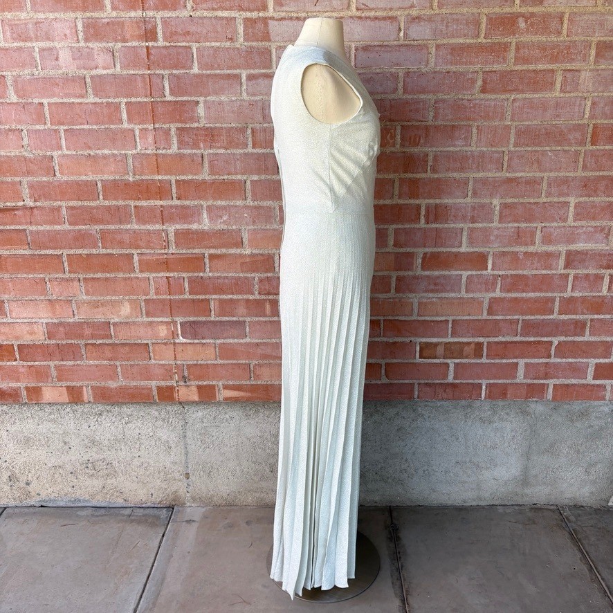Vtg Miss Shaheen Silver Pleated Wide Leg Jumpsuit Size 10 Disco Retro
