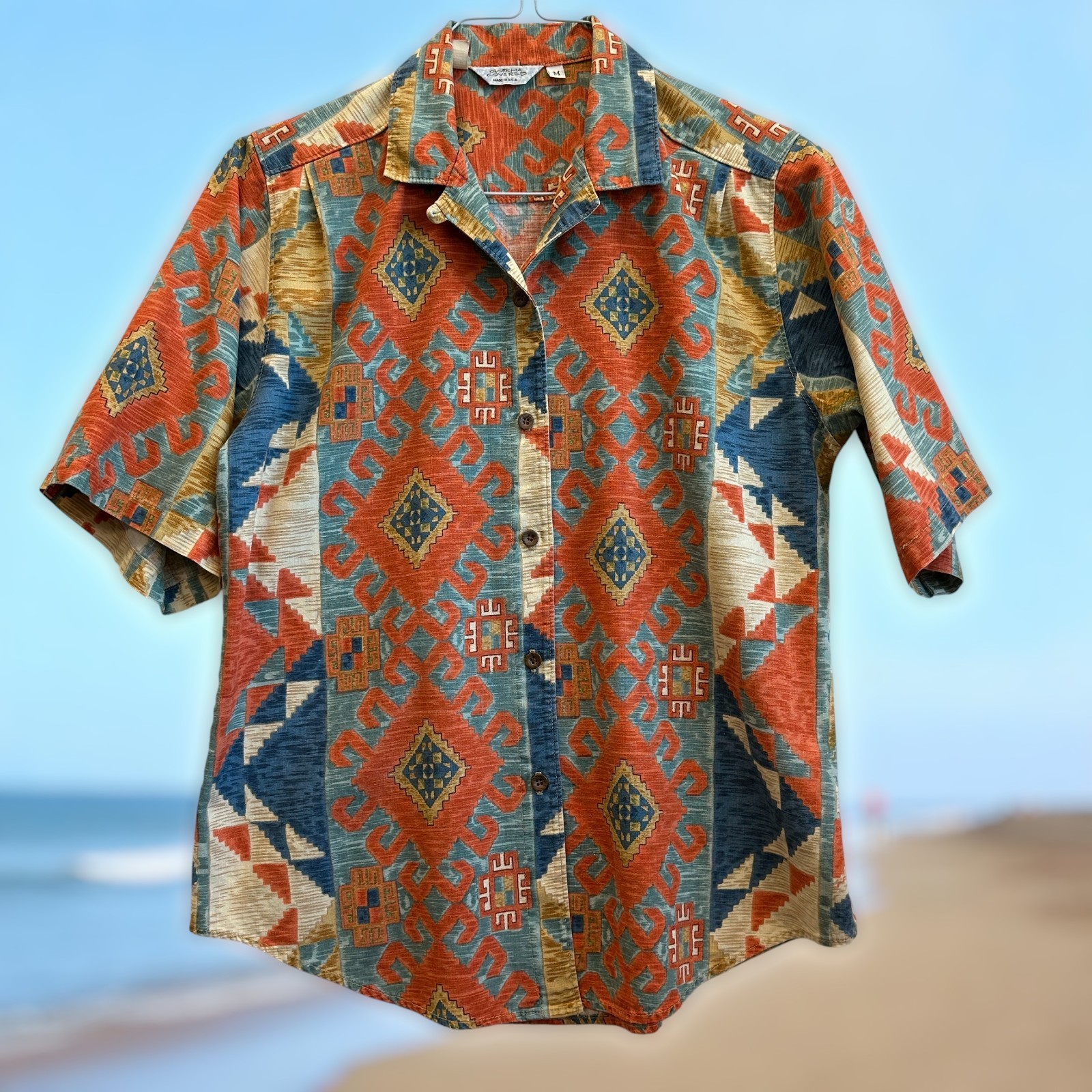 Gotcha Covered Shirt Women’s M VTG 80s Southwest Aztec Tribal Print Made in US