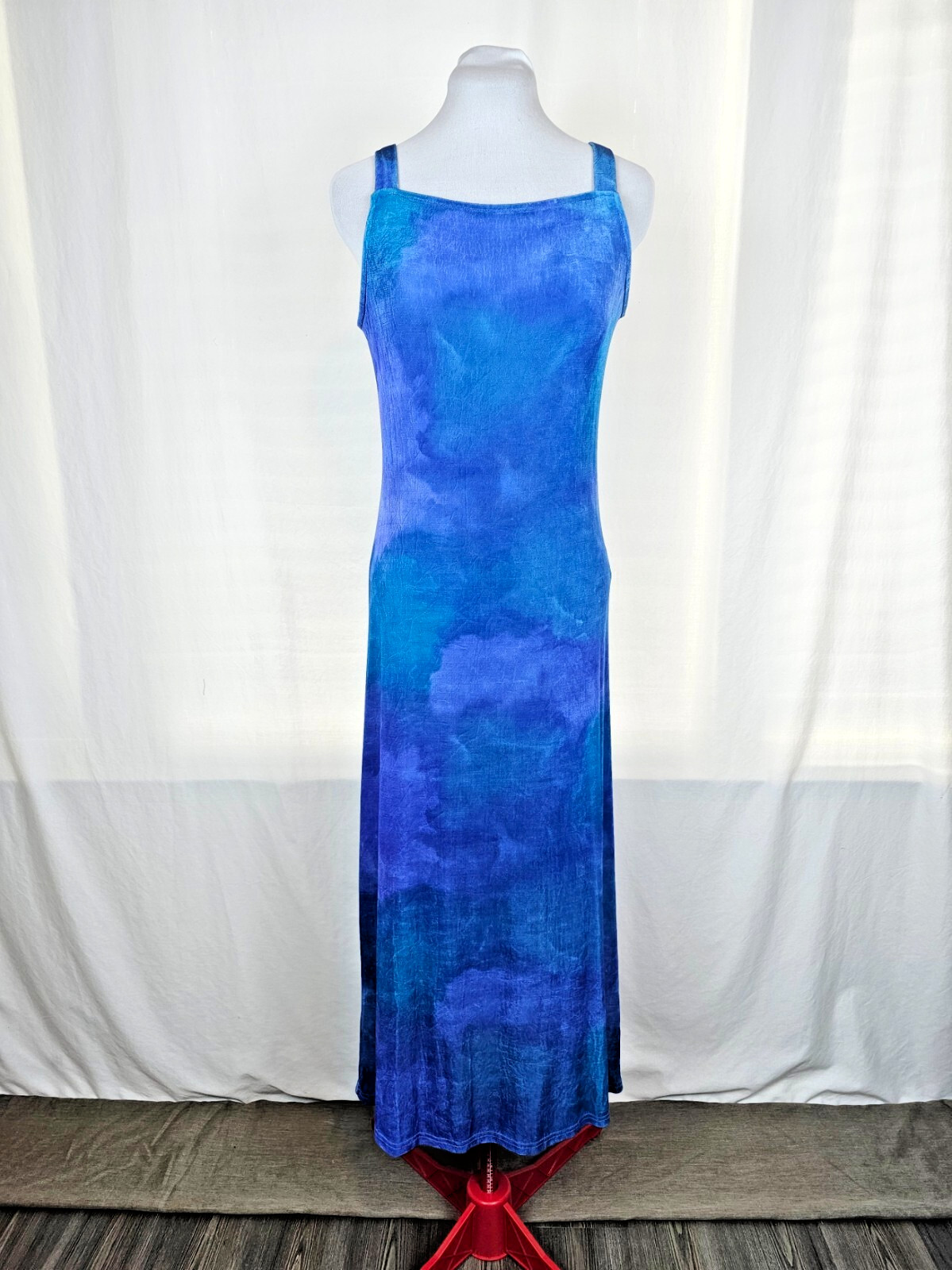 Vintage Ultra Dress New York Blue Watercolor Slip Maxi Dress Size 12 Acetate 90s