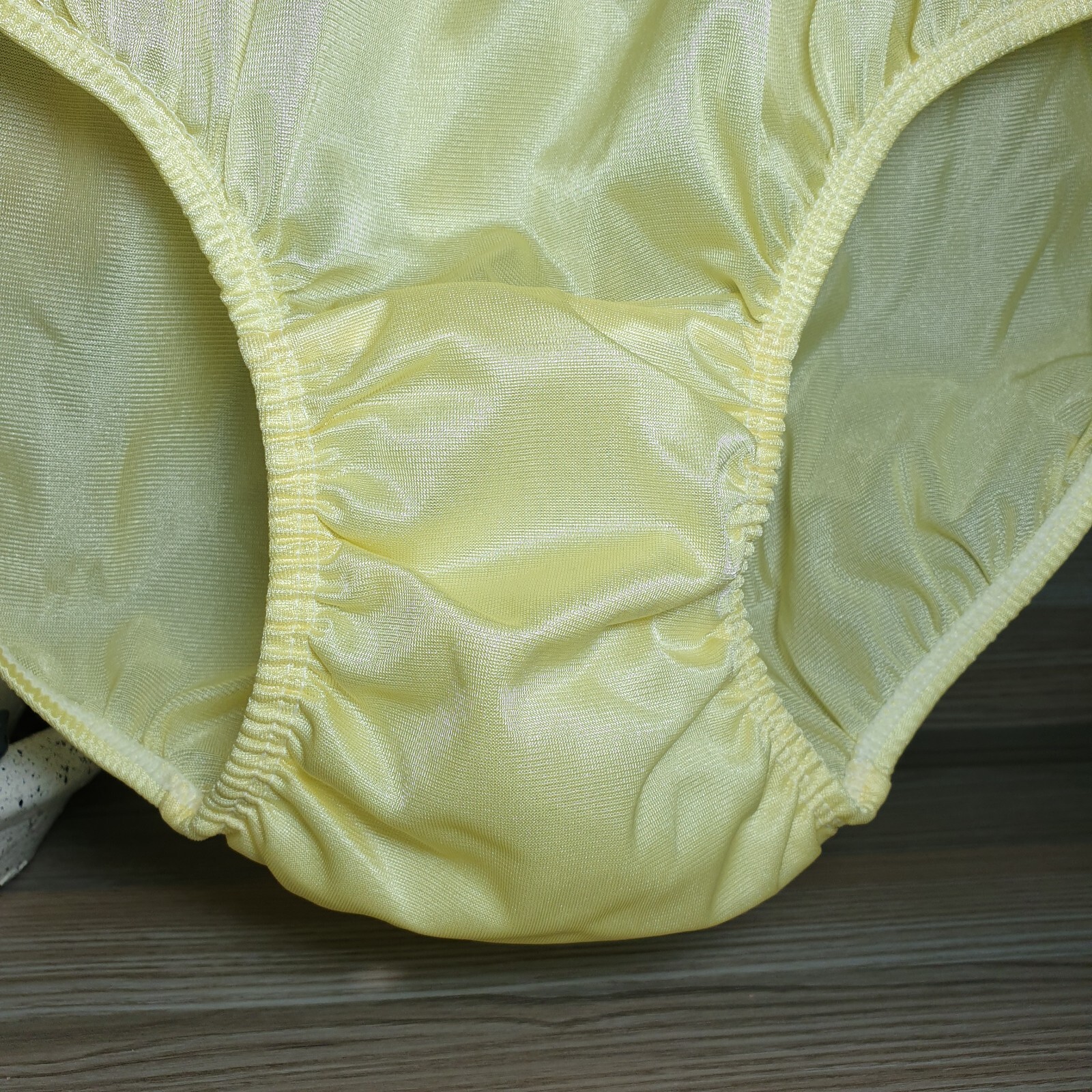 Vintage Silky Nylon Panty Sissy Yellow Granny Sheer Brief Size 10-11 Hip 48-52″