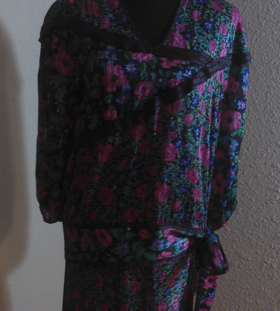 VTG Diane Freis 1980s Polyester Georgette 2-Piece Skirt Set Bright Floral O/S
