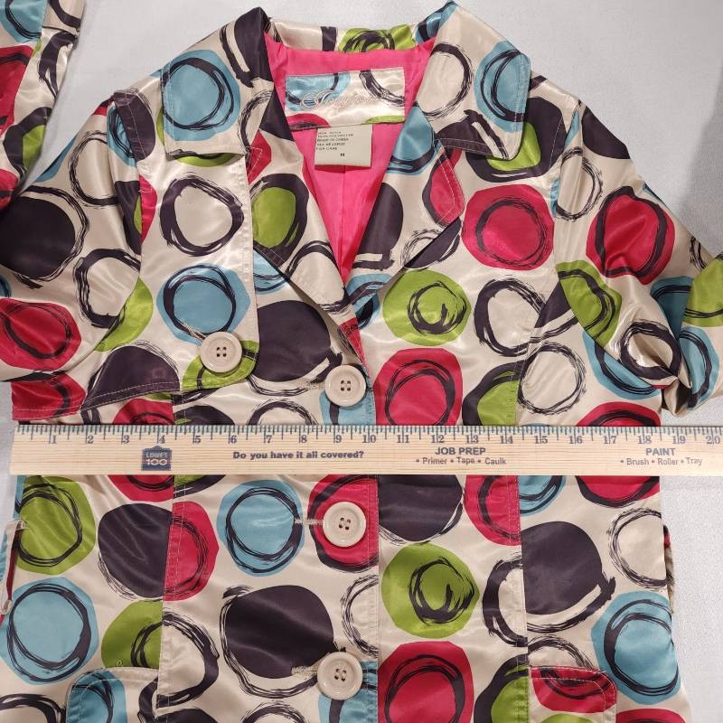 Jou Jou Vintage 1990s Colorful Circle Print Trench Coat Womens M Good Condition