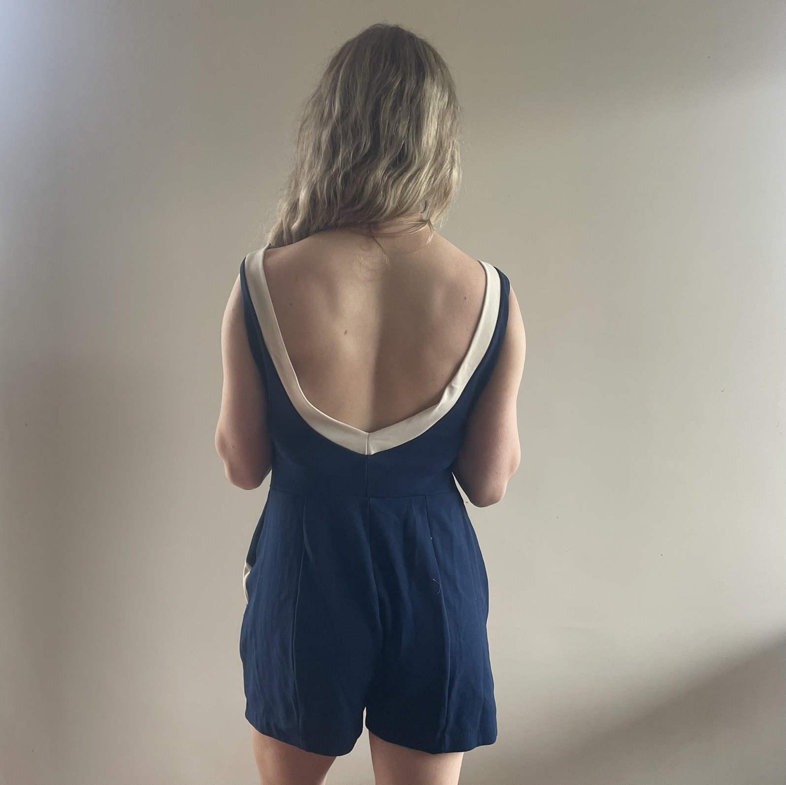 Vintage 50s swimsuit Size L Fair Nylon boy leg pin-up navy blue