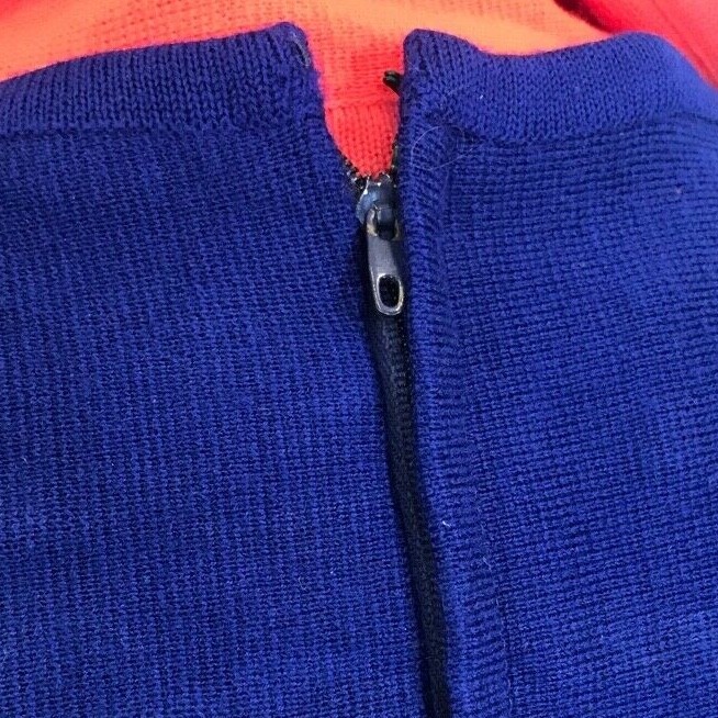 Vintage 1970s Gino Paoli Italy 100% Wool Orange/Blue Skirt & Top Set Size 14